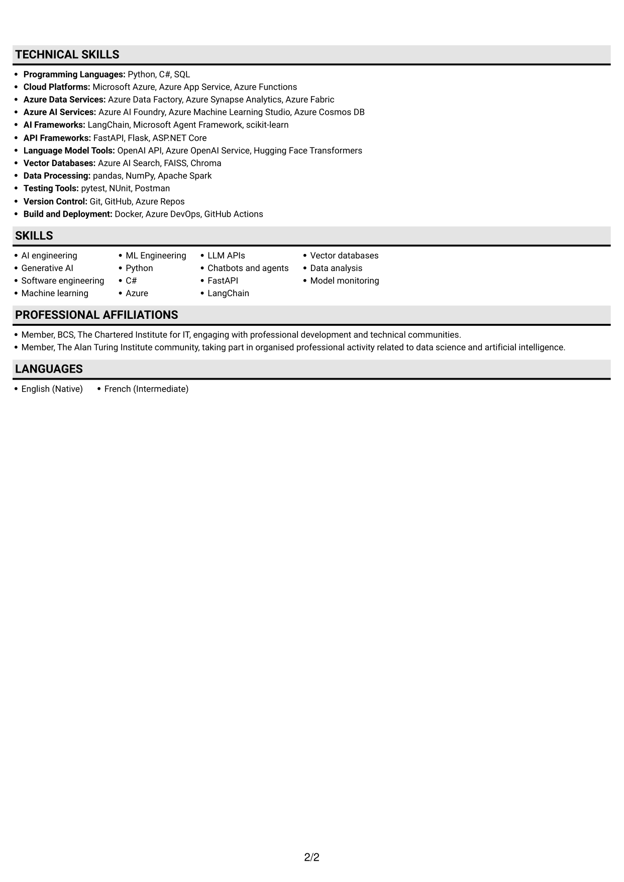 CV example — page 2
