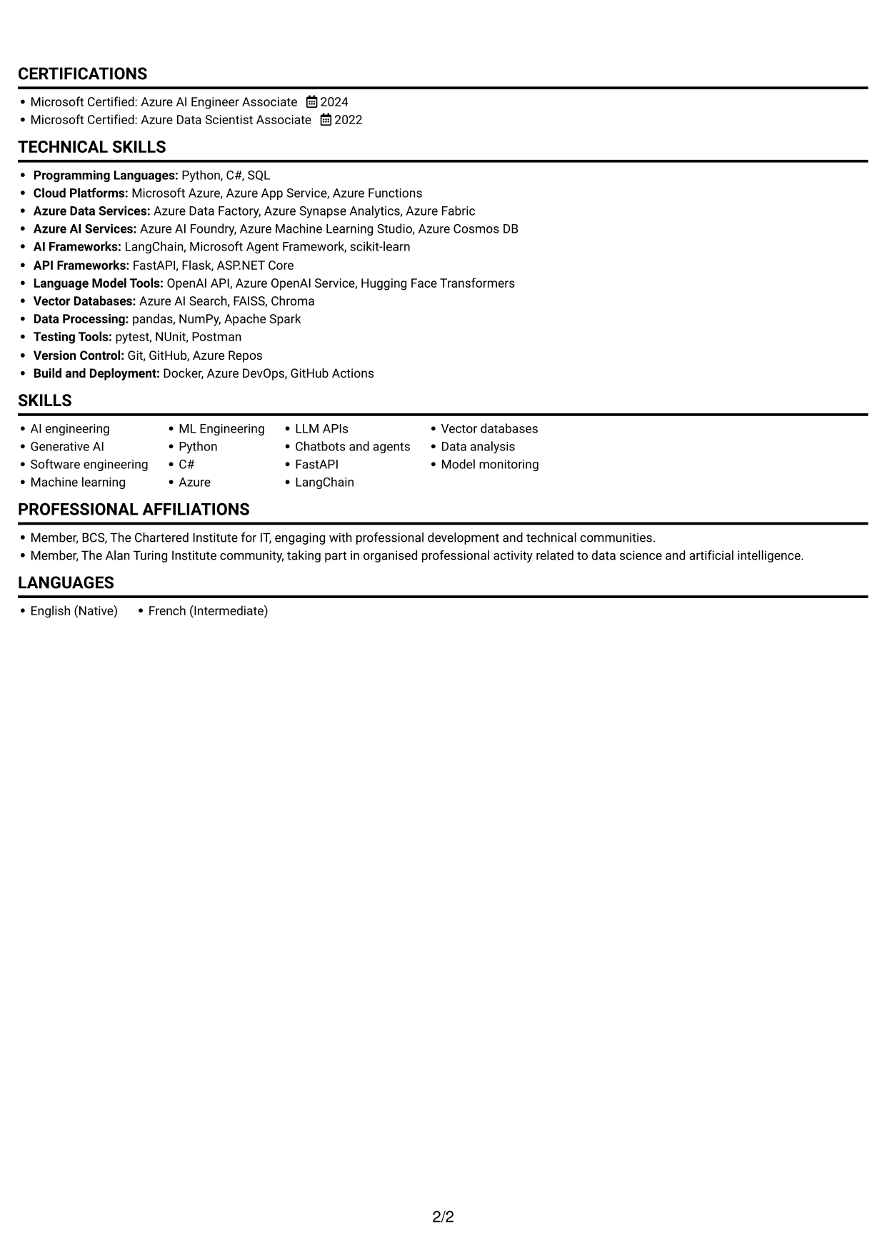CV example — page 2