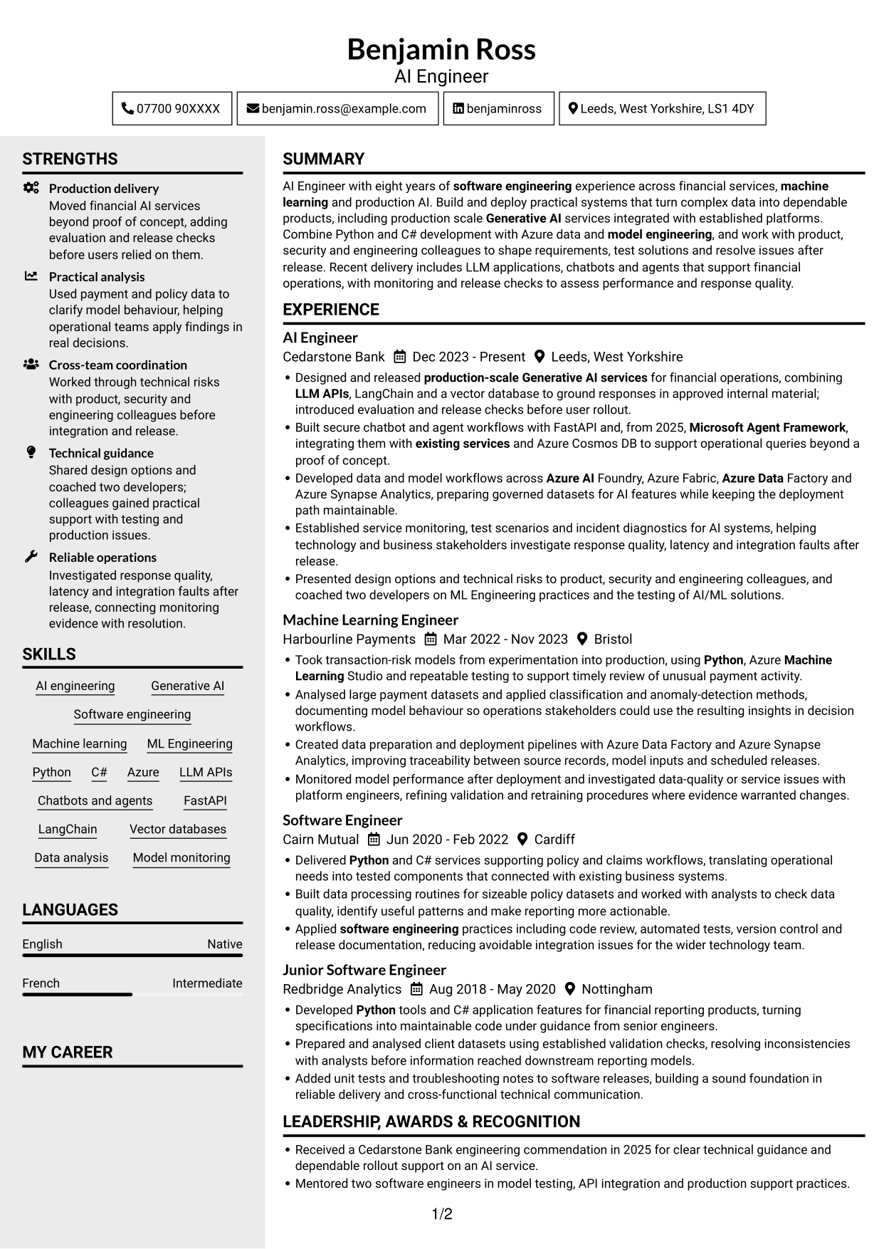 CV example — page 1