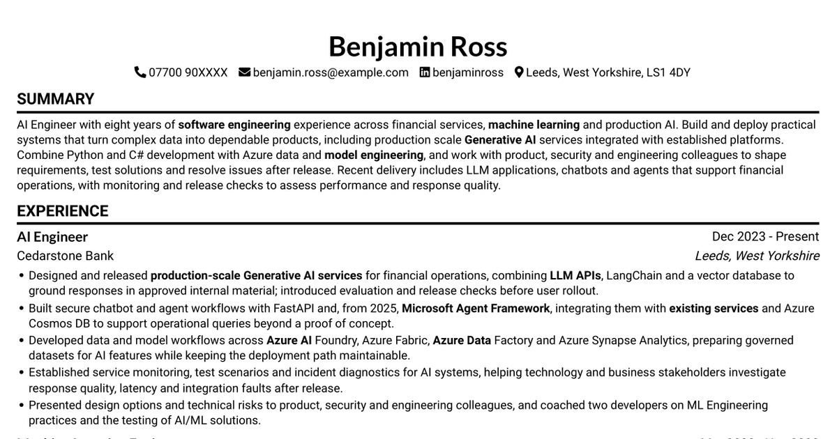 AI Engineer - Generative AI CV