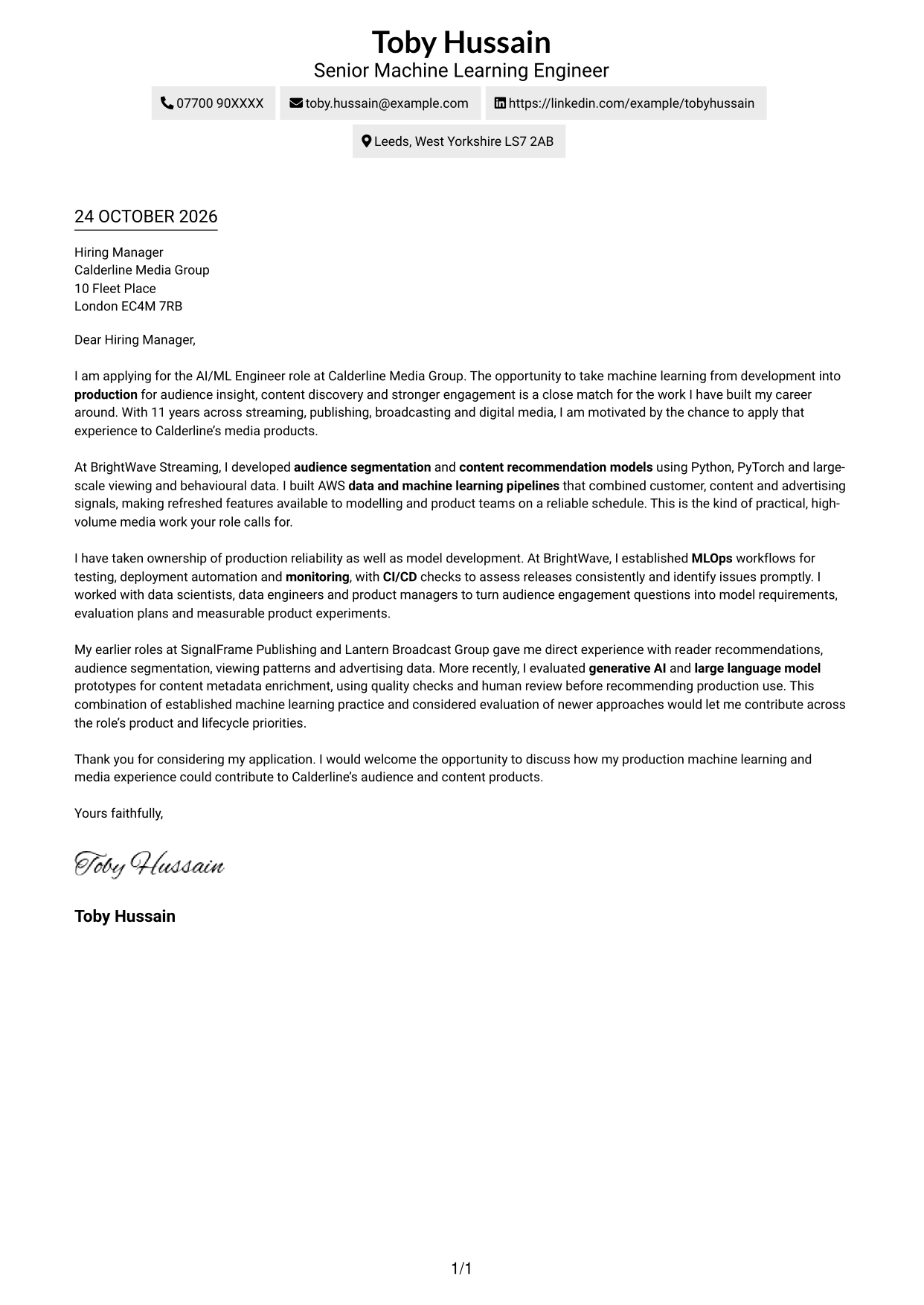 Cover letter example — page 1