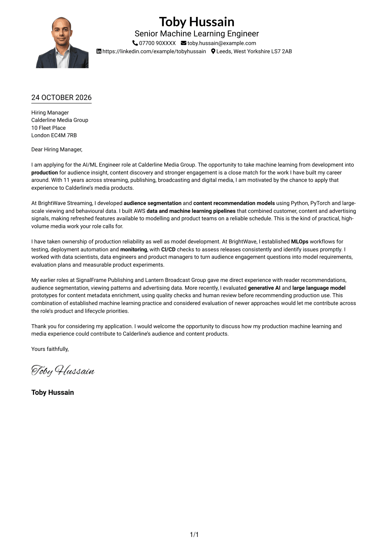 Cover letter example — page 1