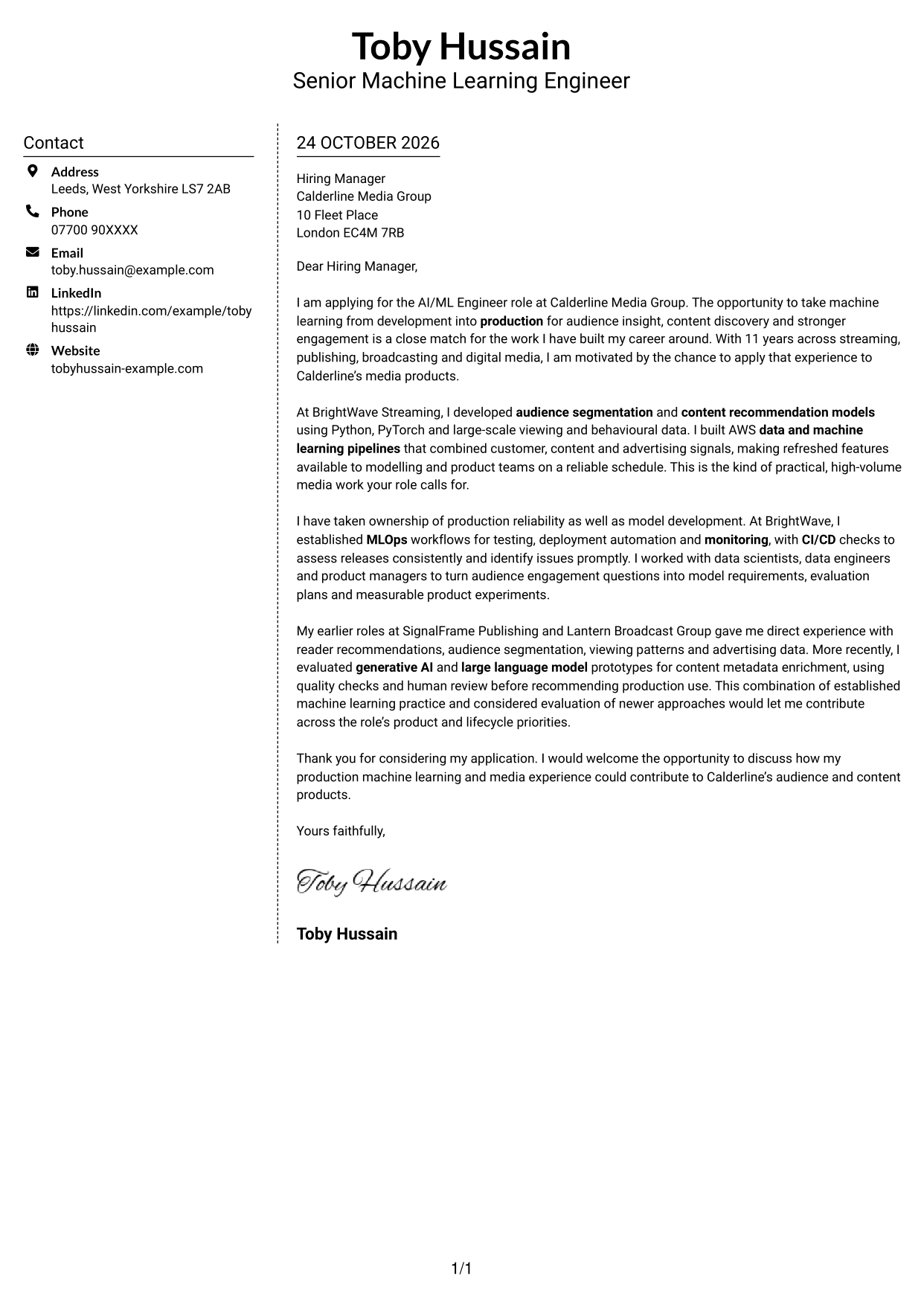 Cover letter example — page 1