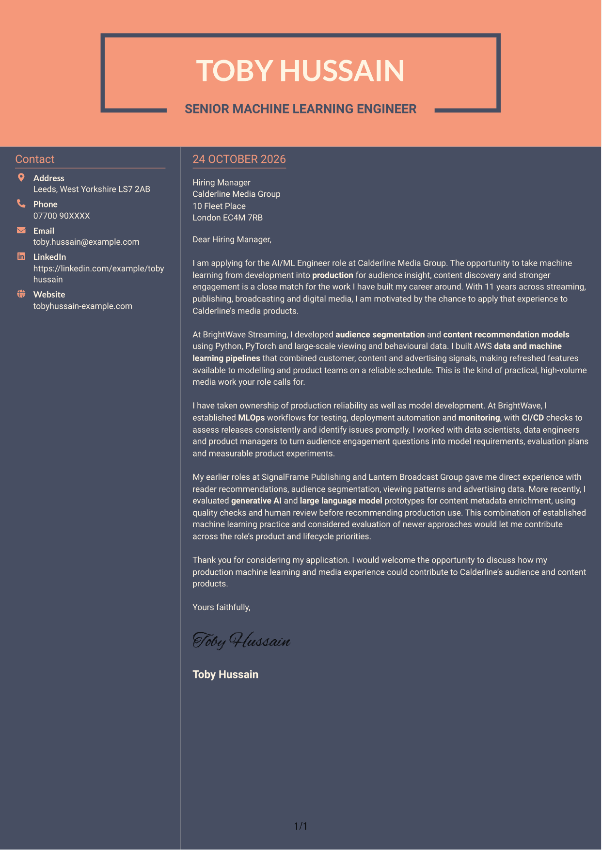 Cover letter example — page 1