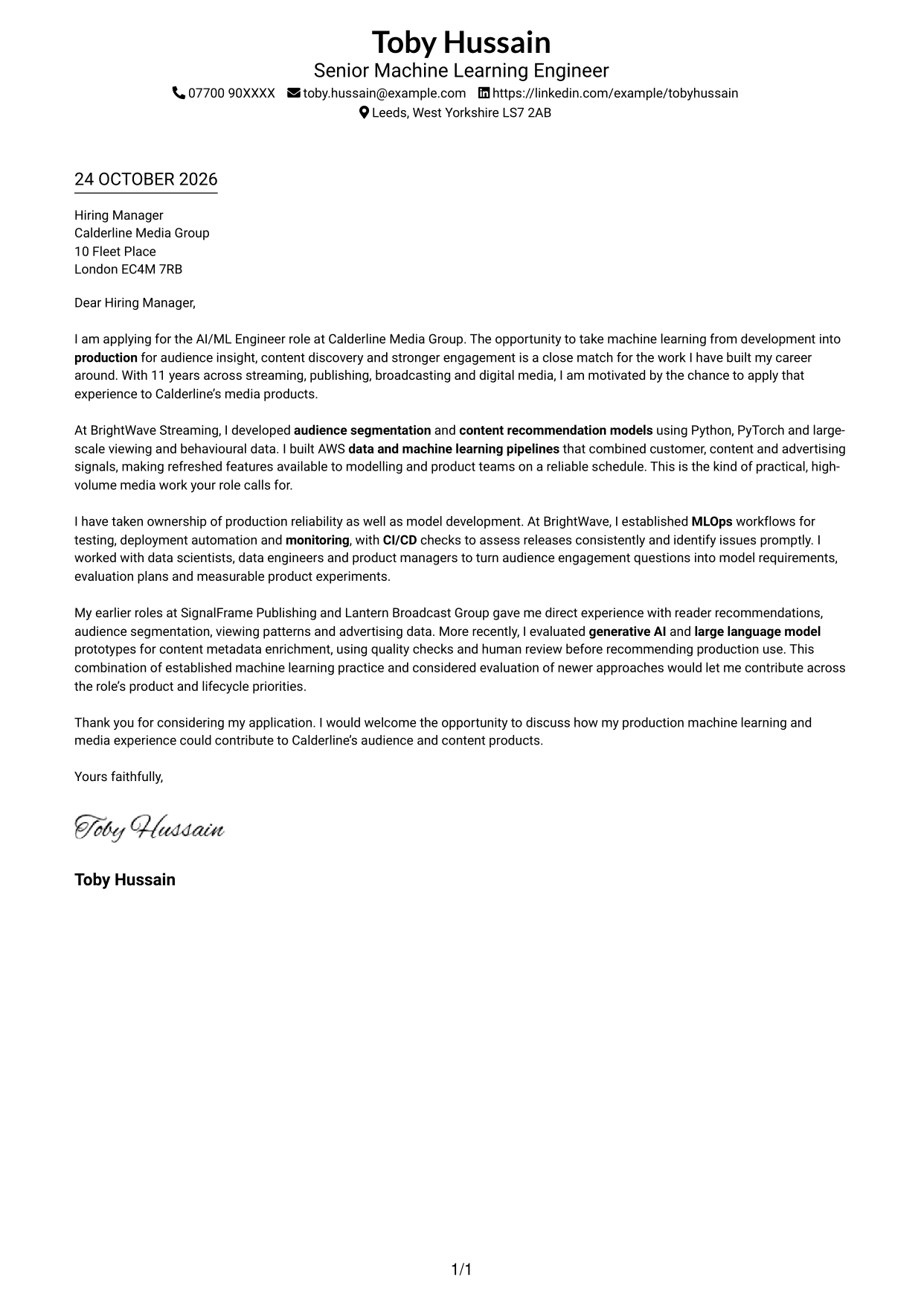 Cover letter example — page 1