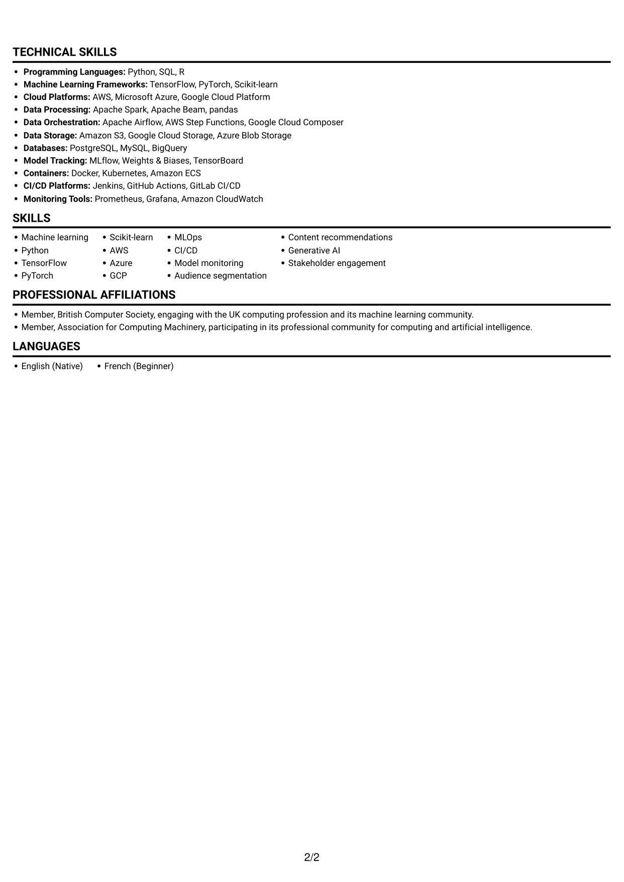 CV example — page 2