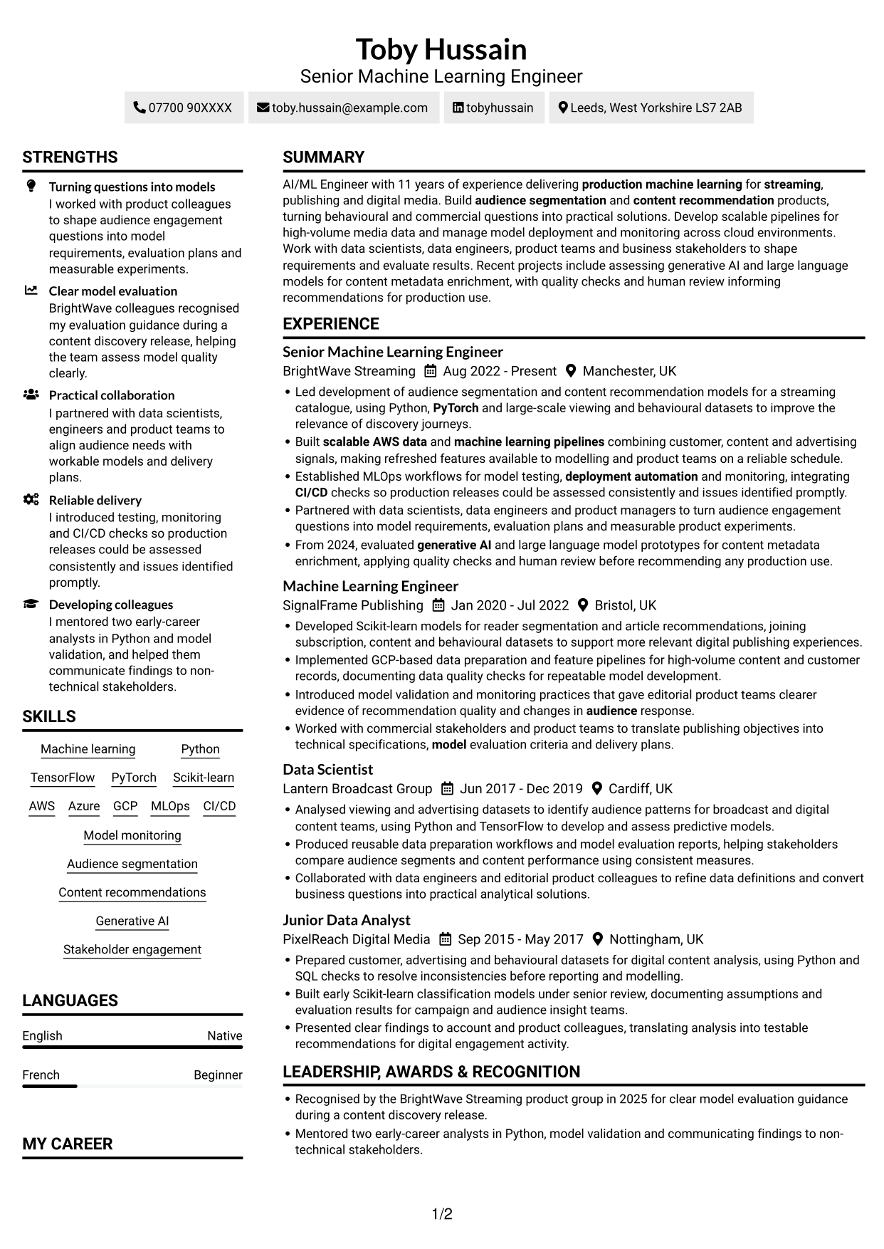 CV example — page 1