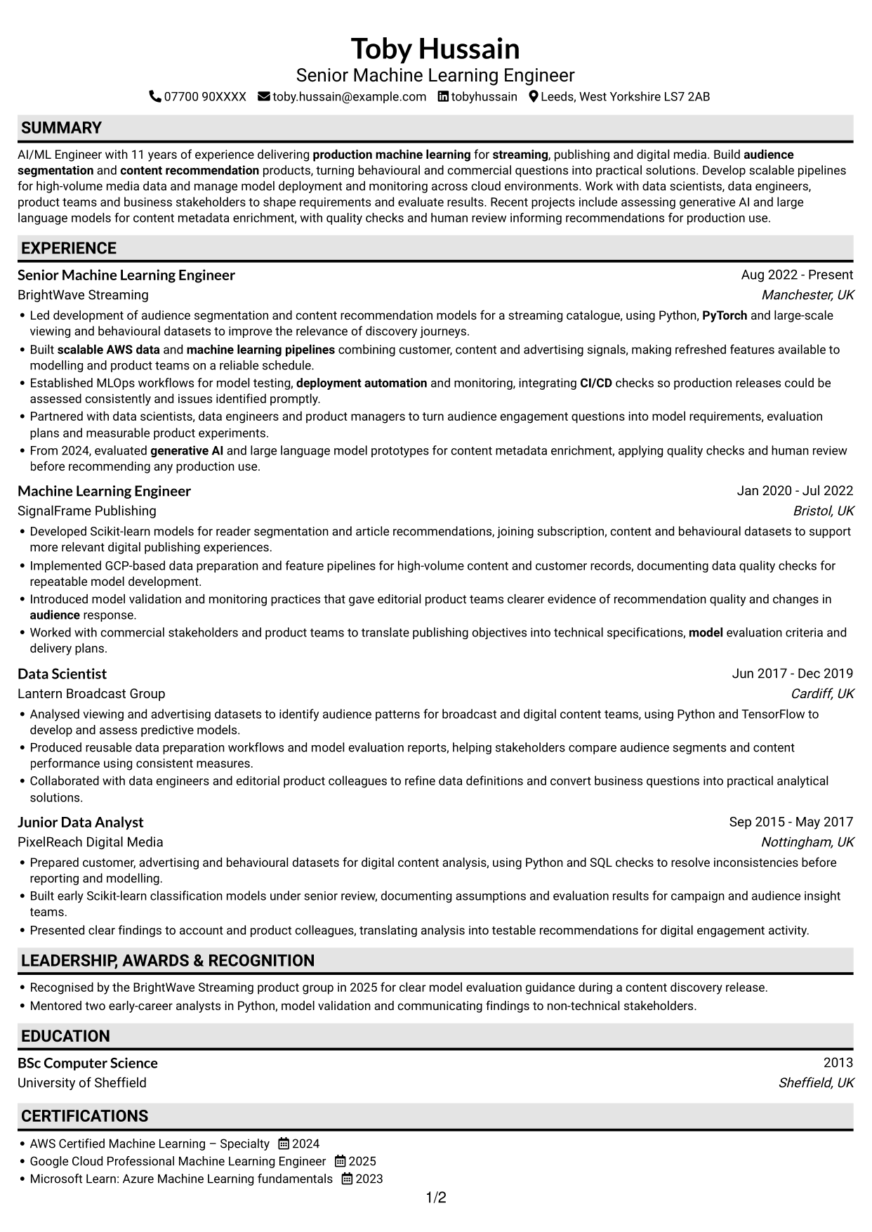 CV example — page 1