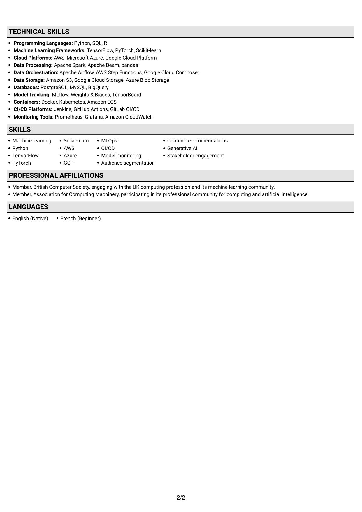 CV example — page 2