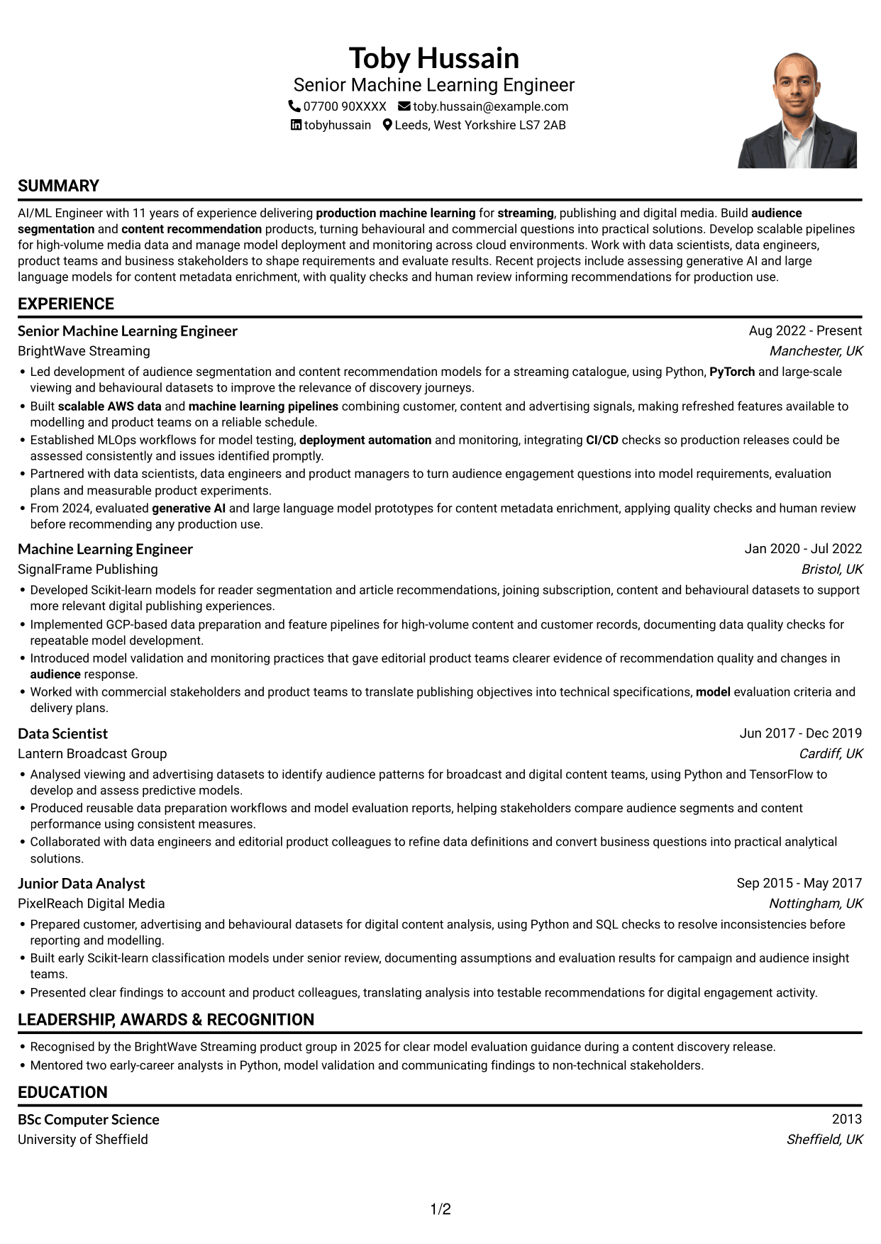 CV example — page 1