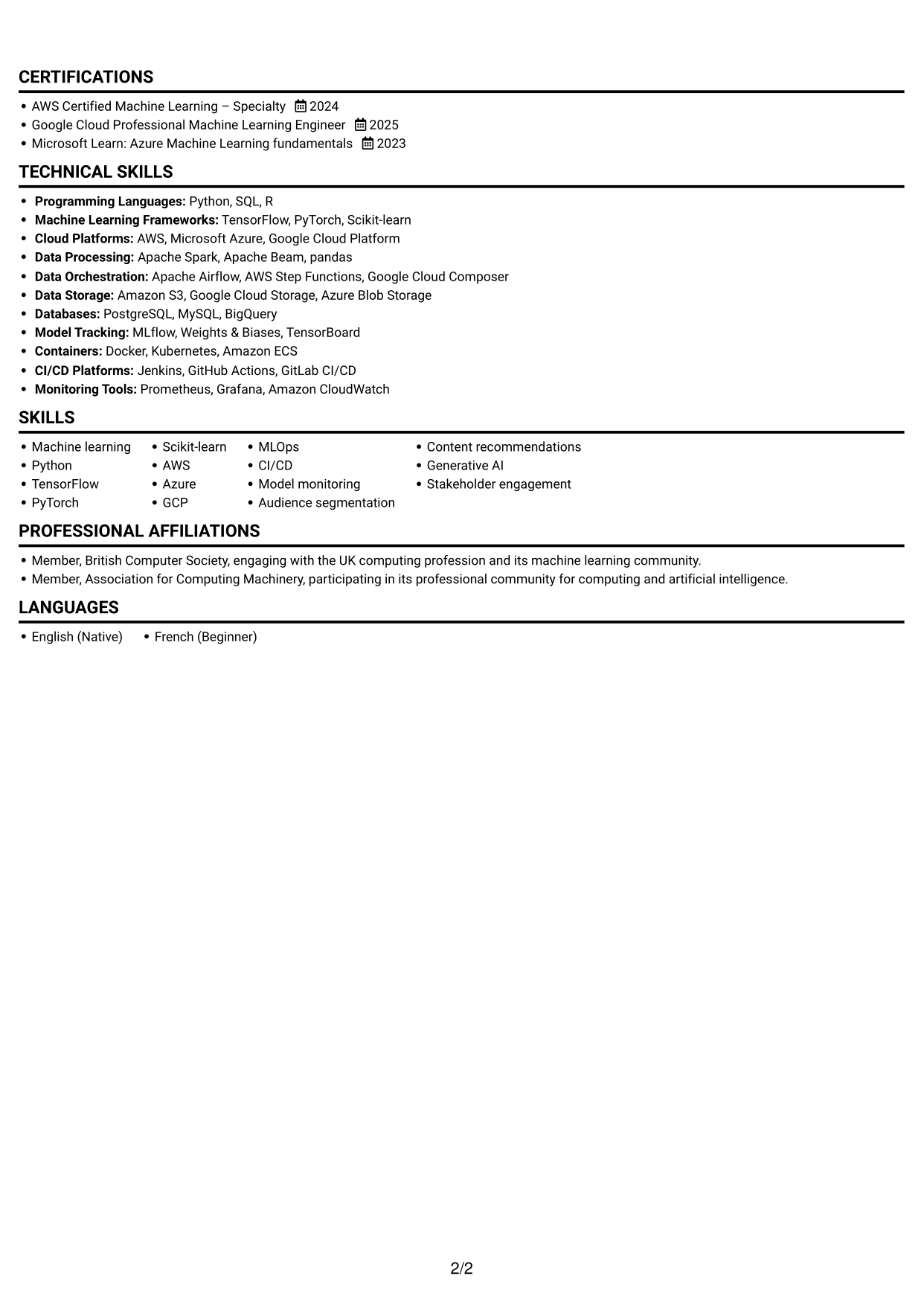CV example — page 2
