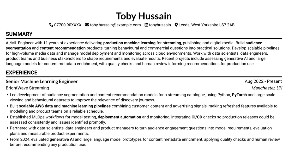 AI/ML Engineer - Media and Audience Intelligence CV