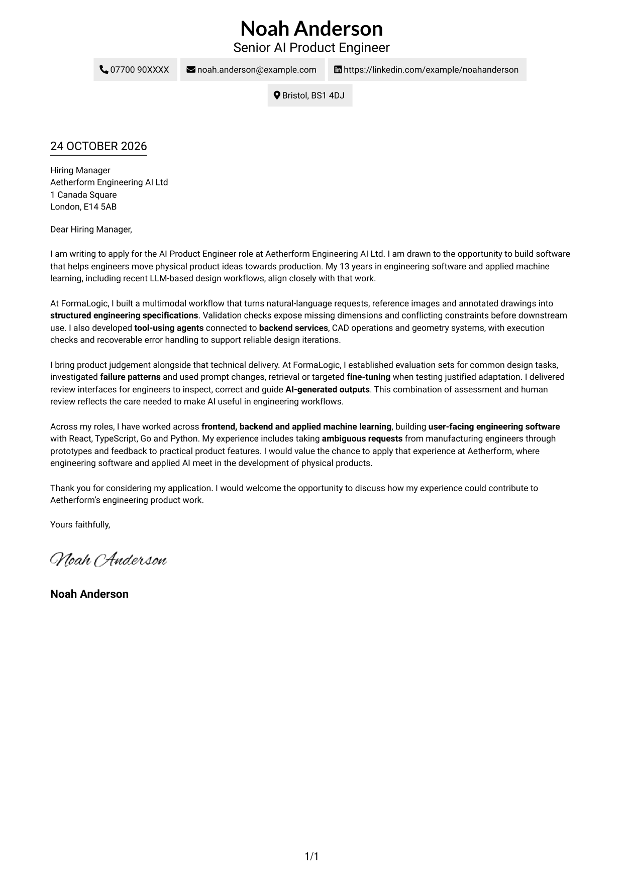 Cover letter example — page 1
