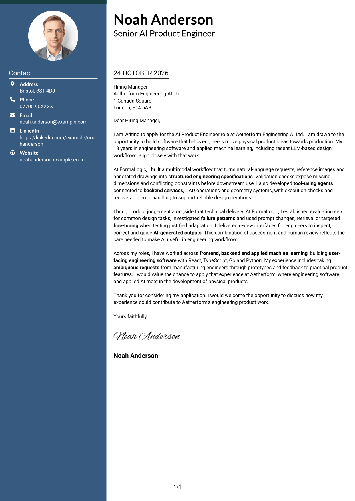 Cover letter example — page 1