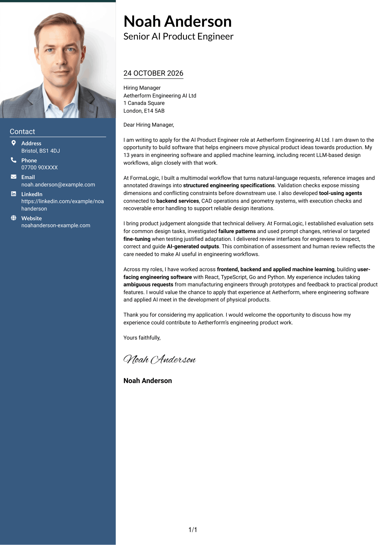 Cover letter example — page 1
