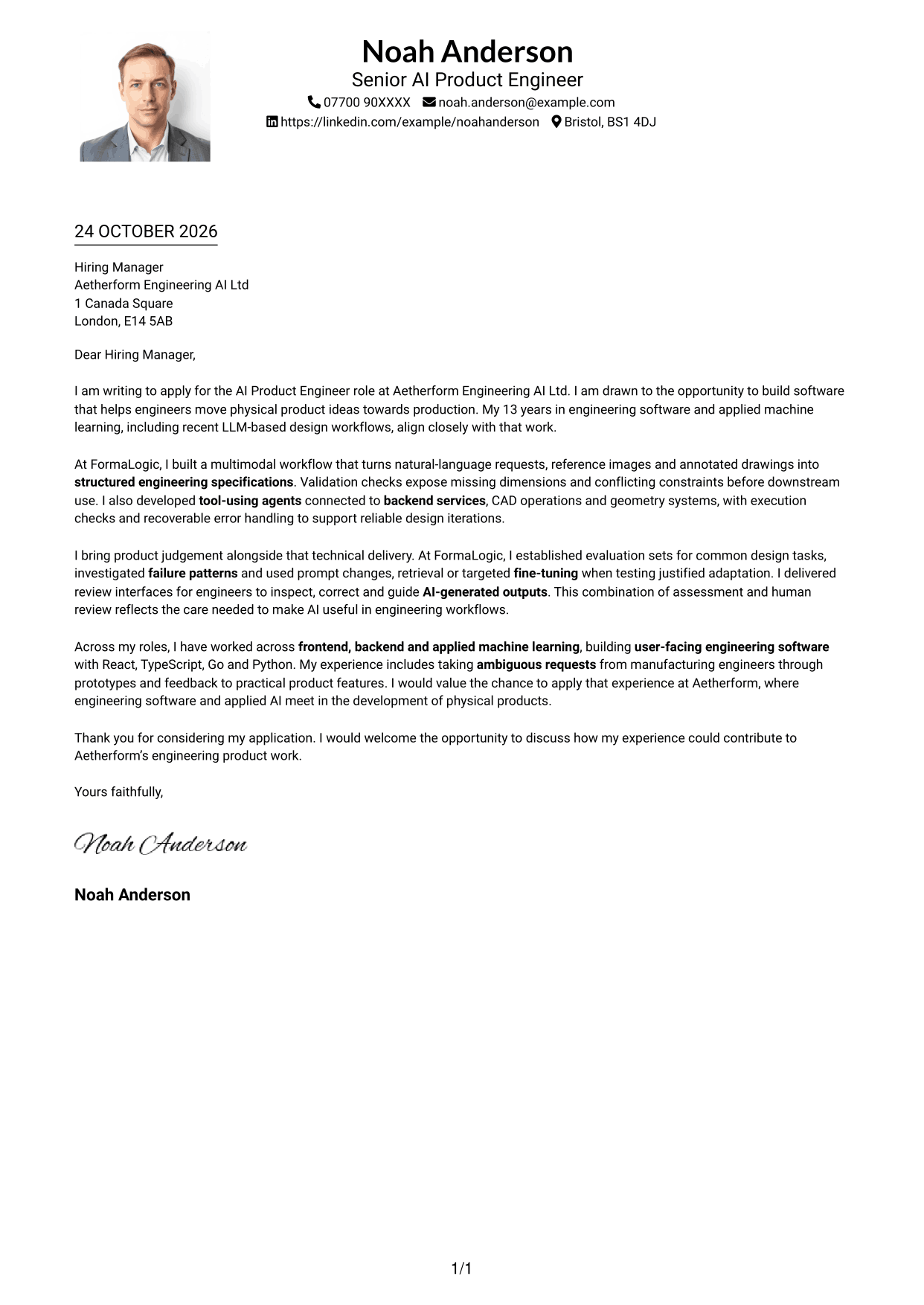 Cover letter example — page 1
