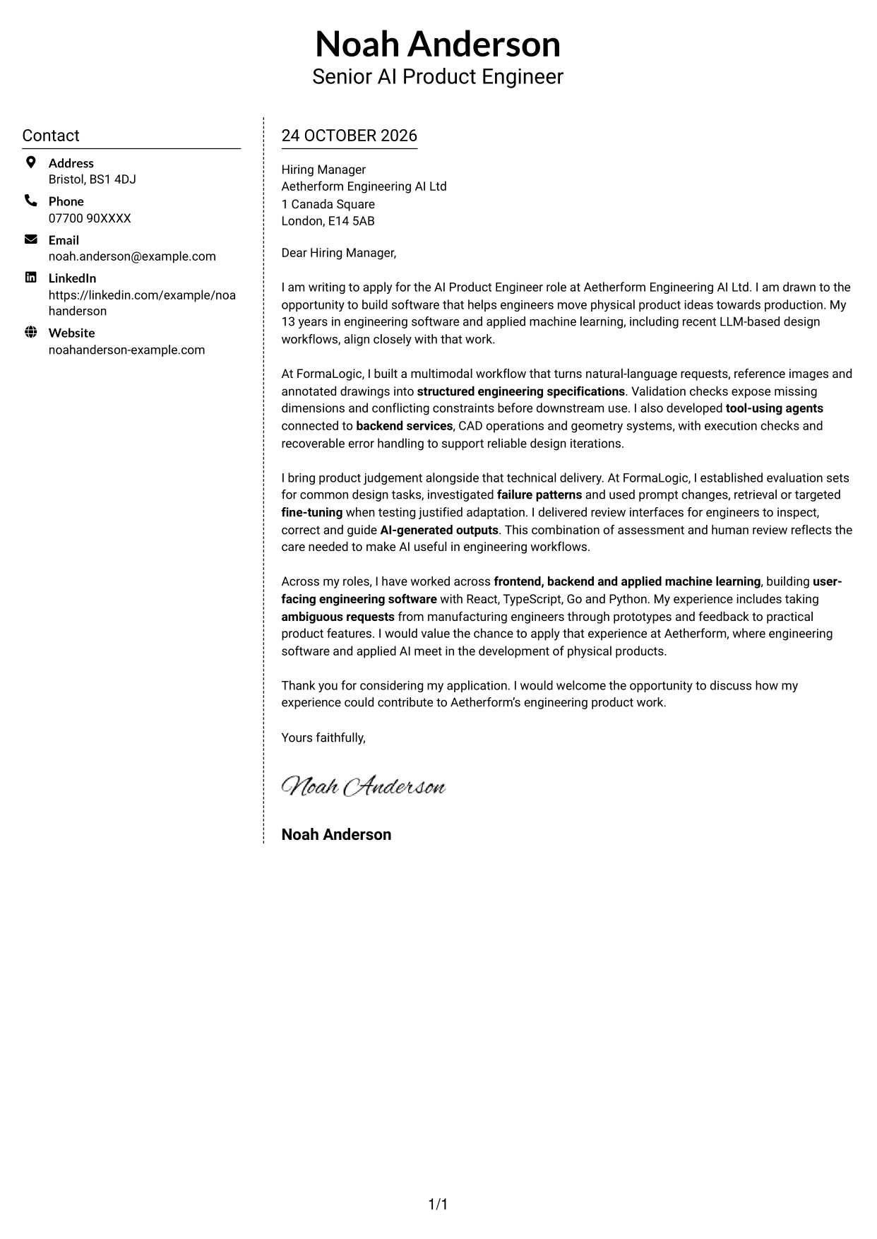 Cover letter example — page 1