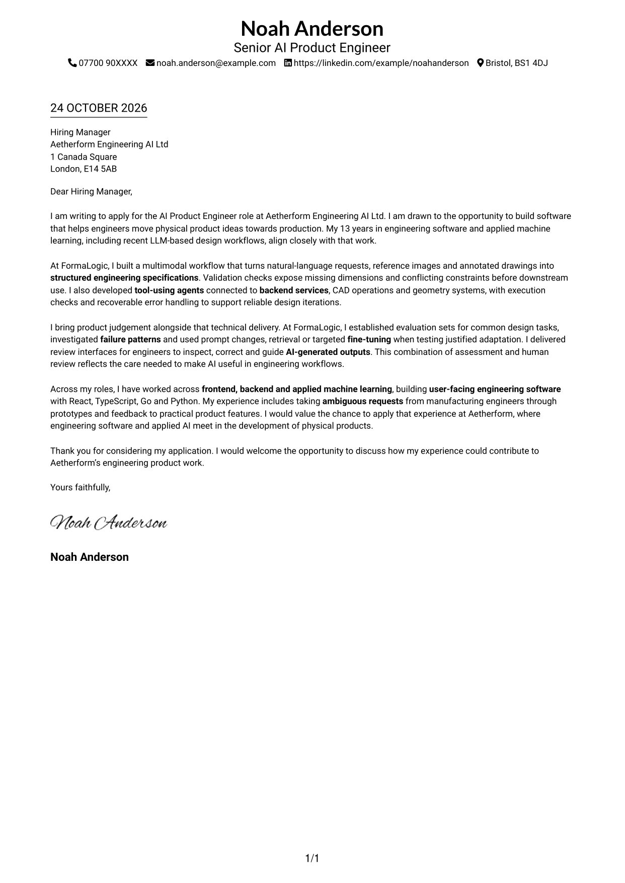 Cover letter example — page 1