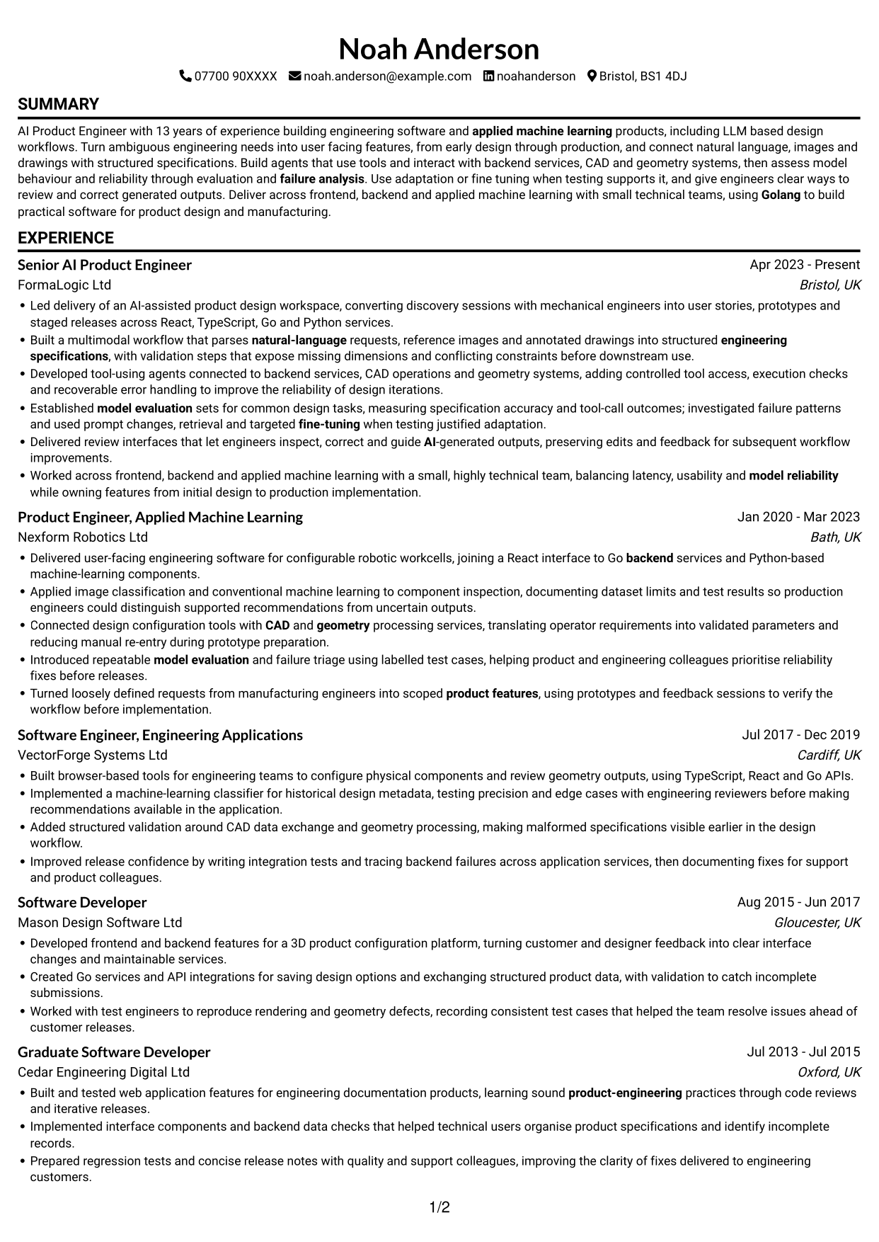 CV example — page 1