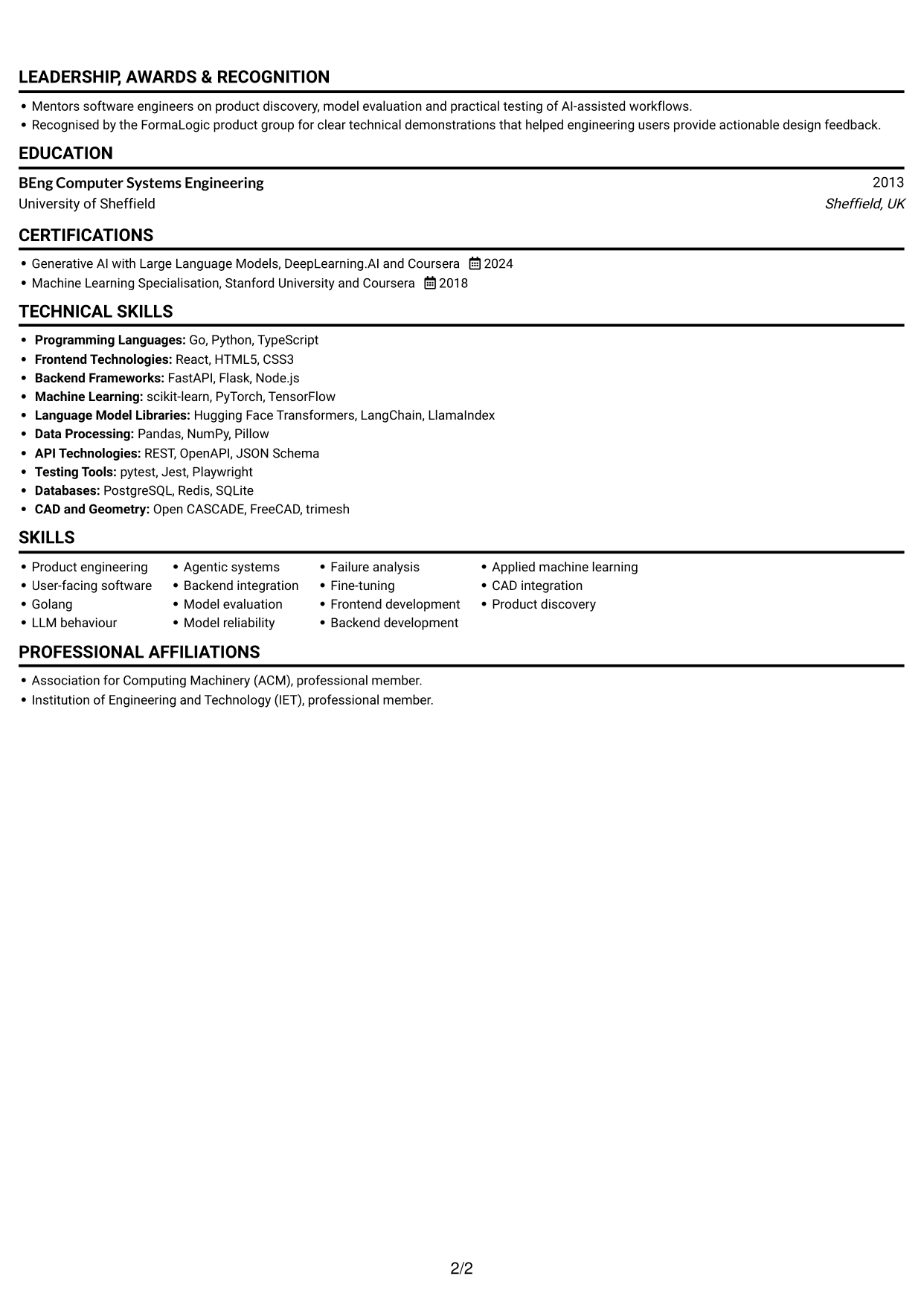 CV example — page 2