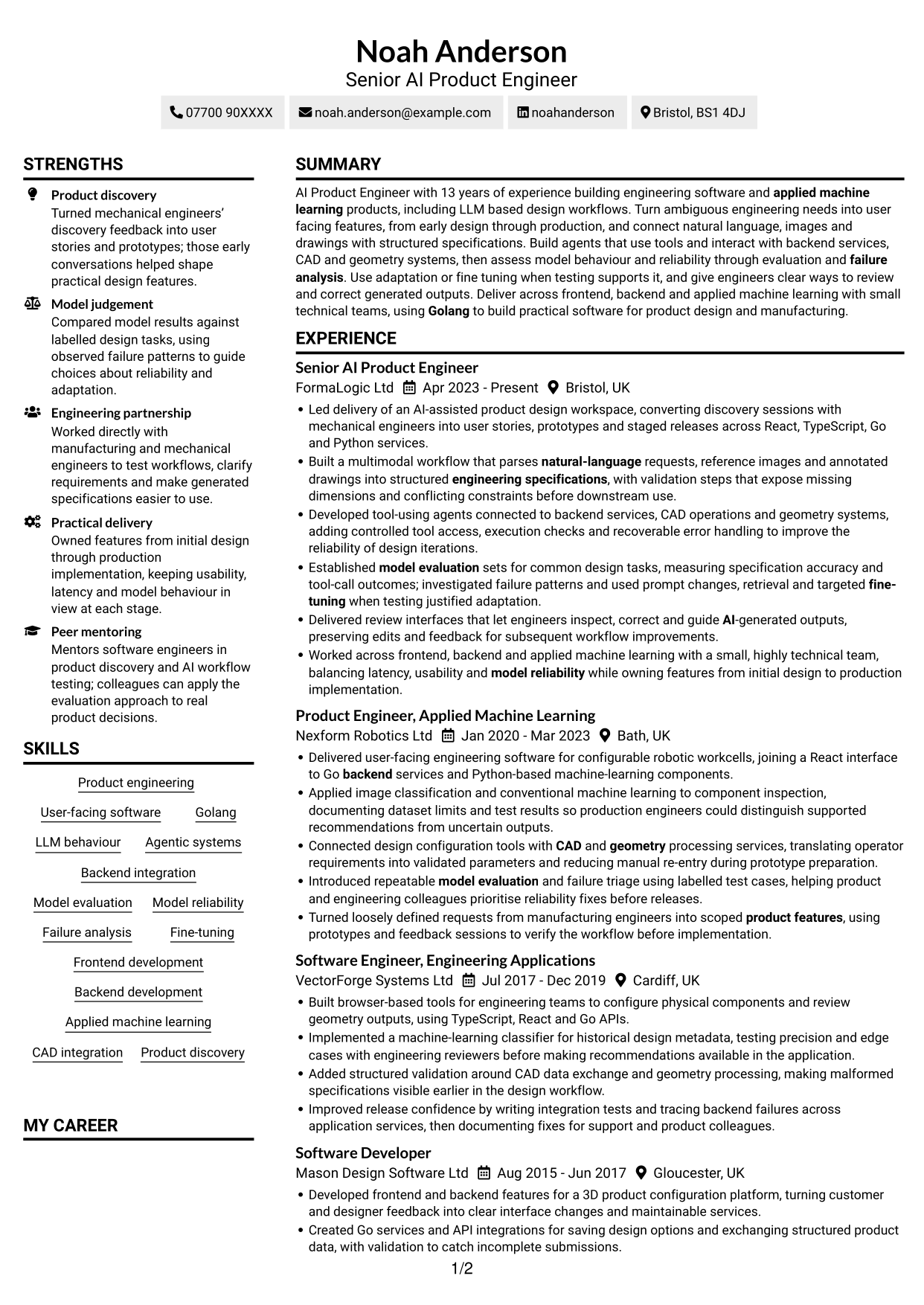 CV example — page 1