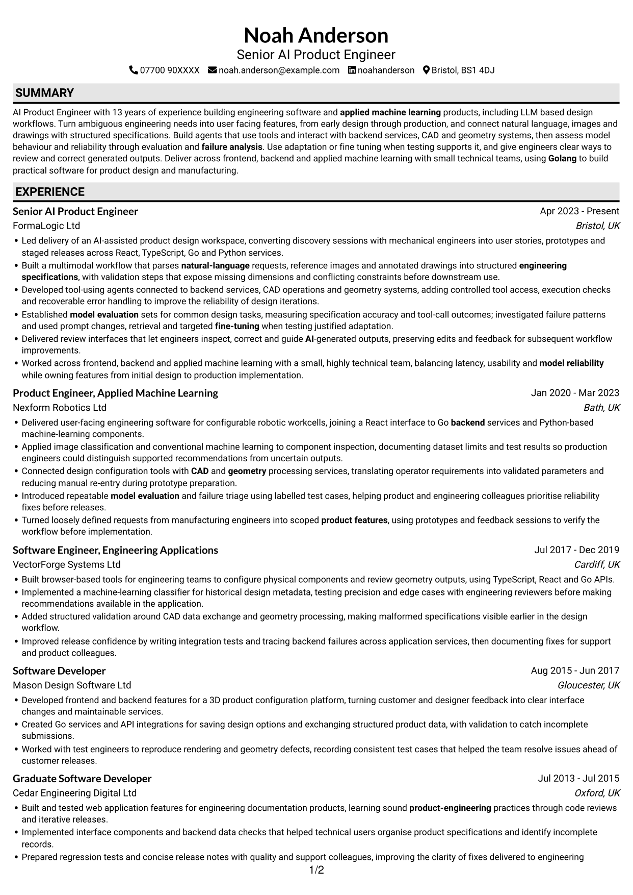 CV example — page 1