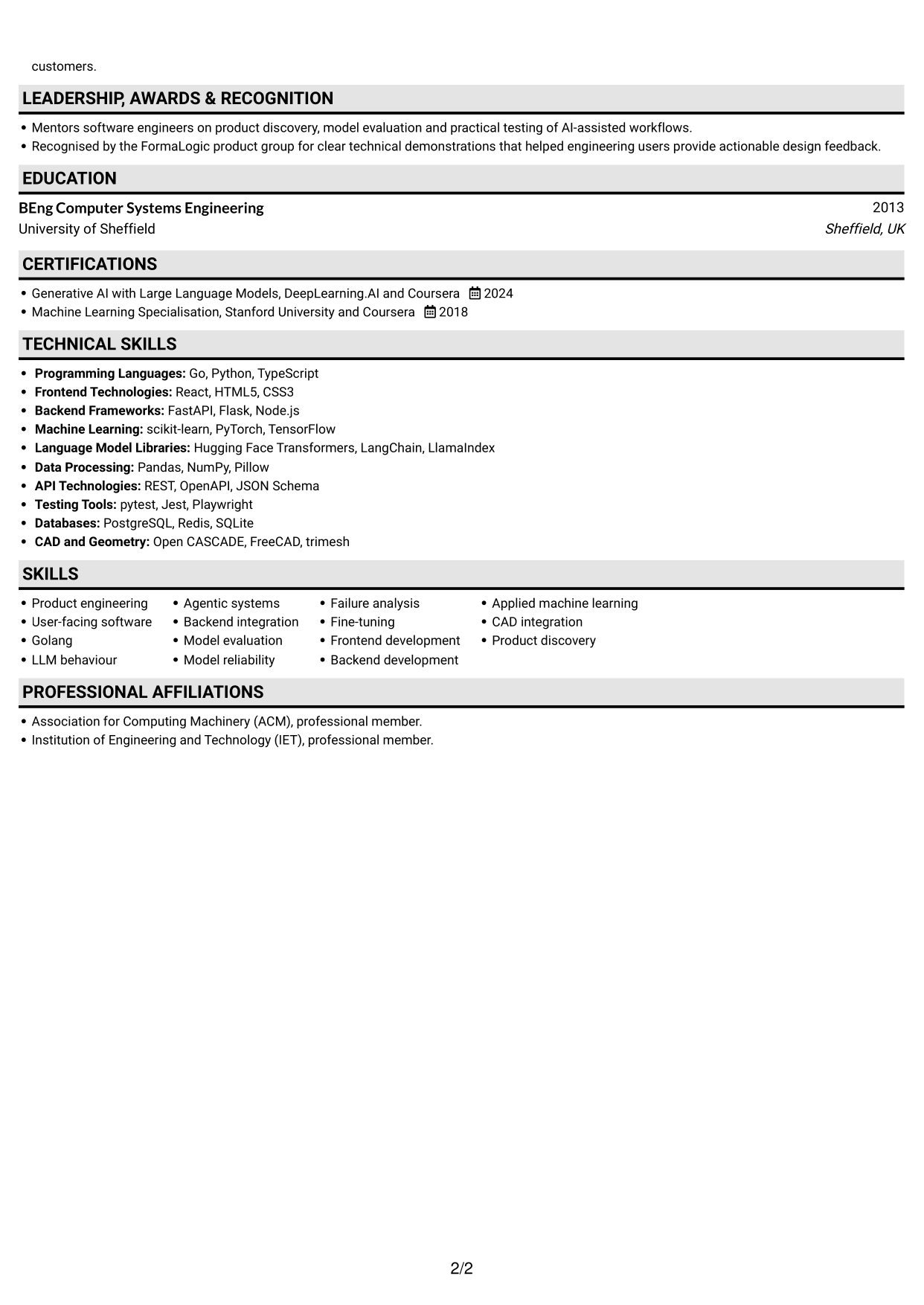CV example — page 2