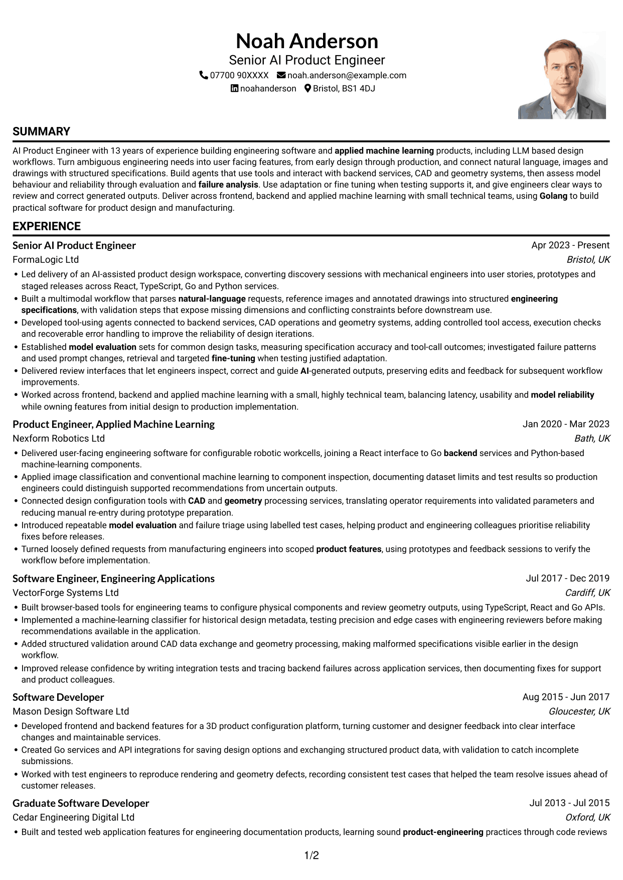 CV example — page 1