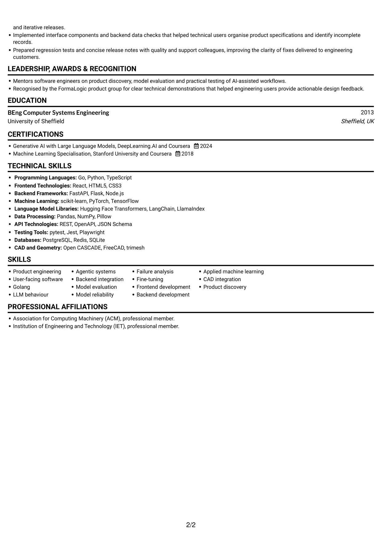 CV example — page 2