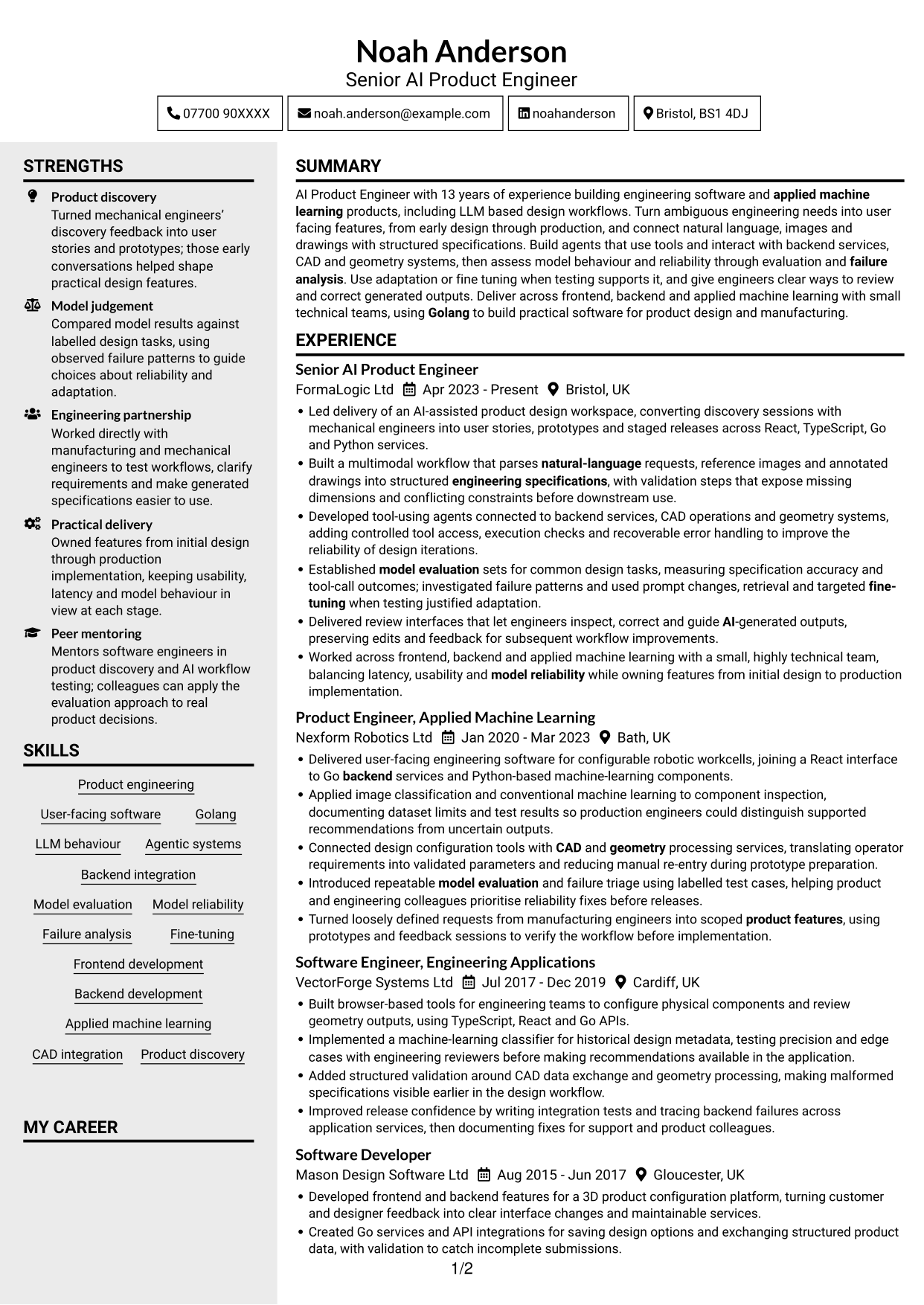 CV example — page 1