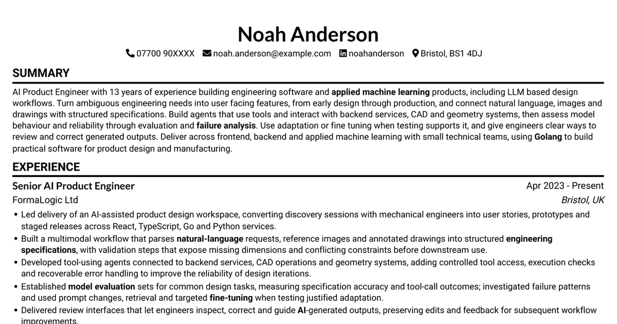 AI Product Engineer - AI/Hardware/Manufacturing CV