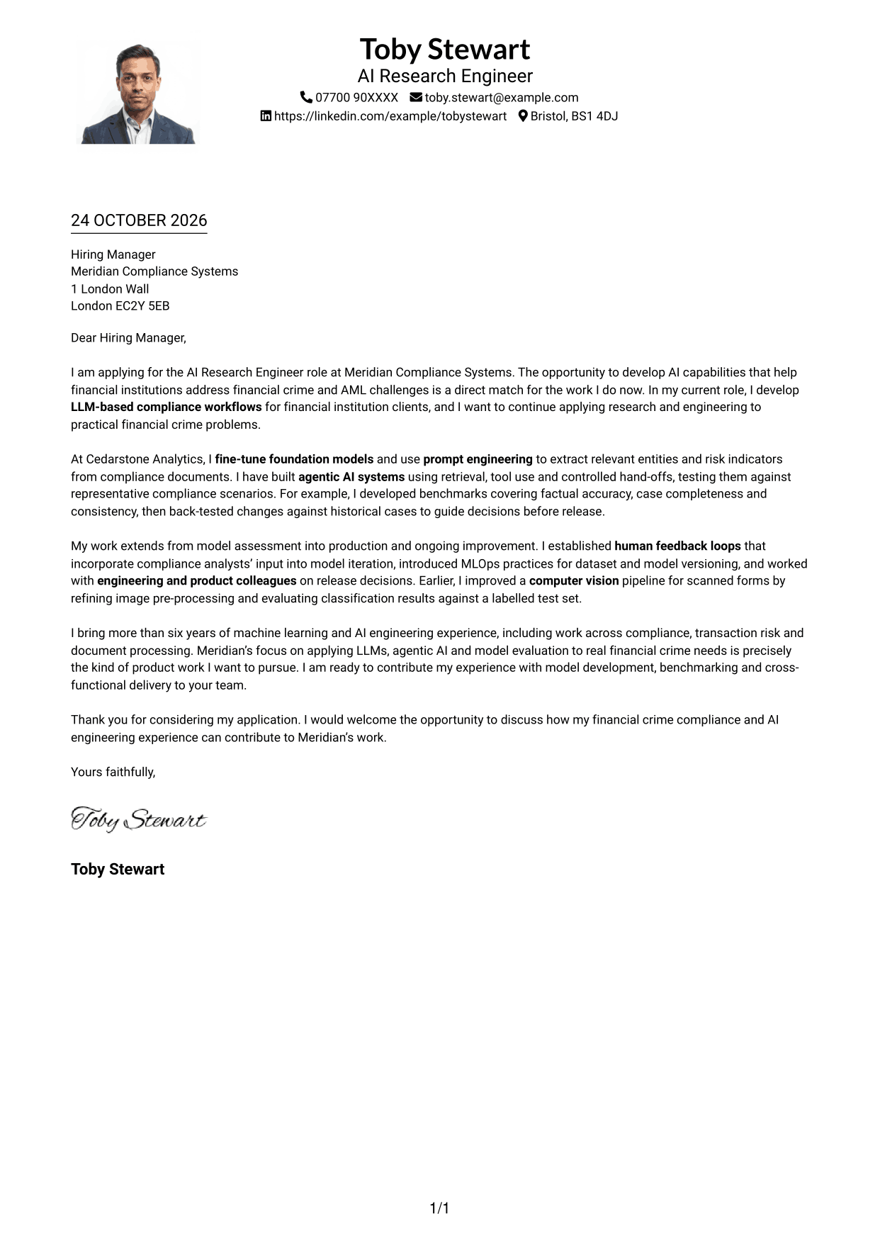Cover letter example — page 1