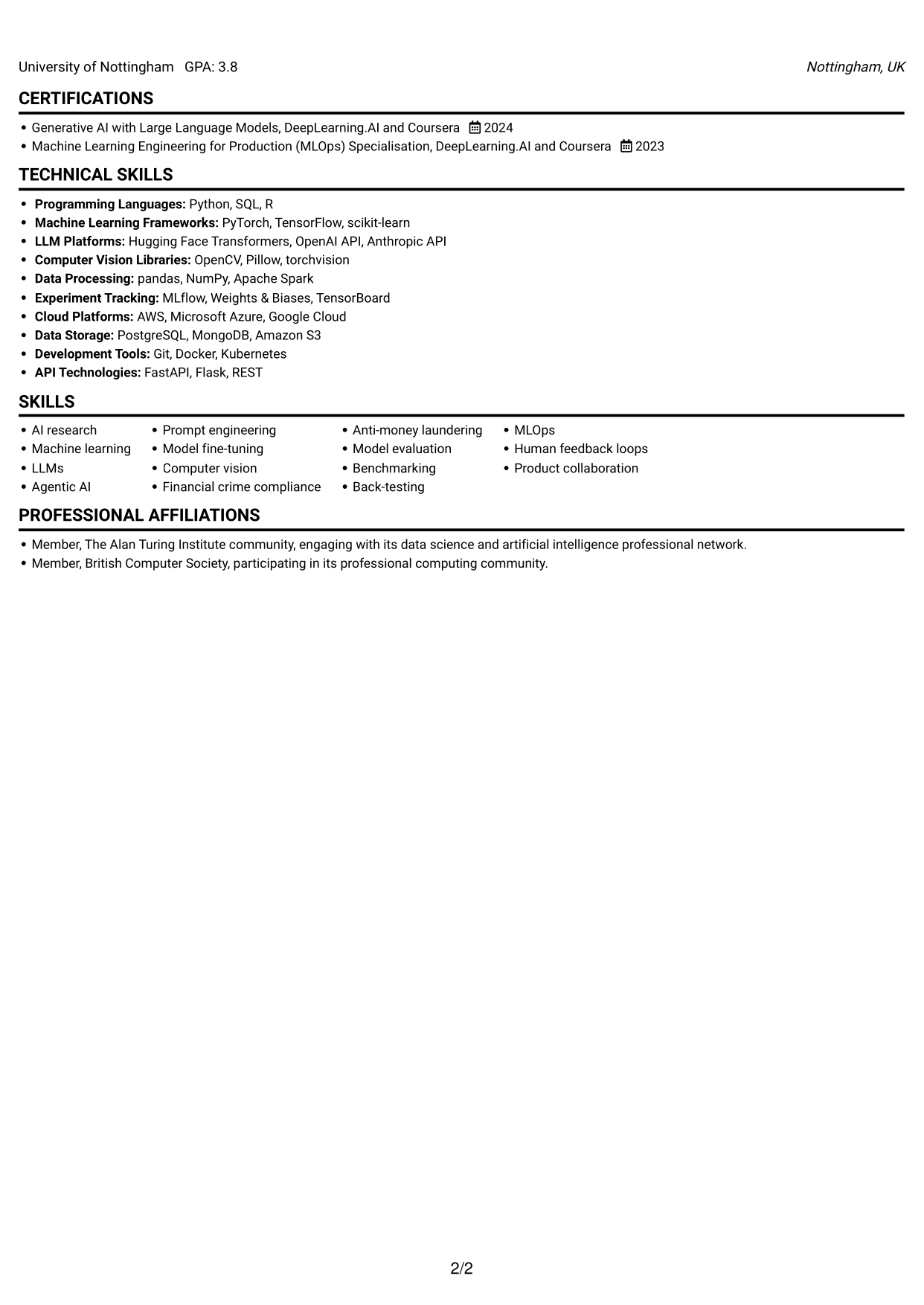CV example — page 2
