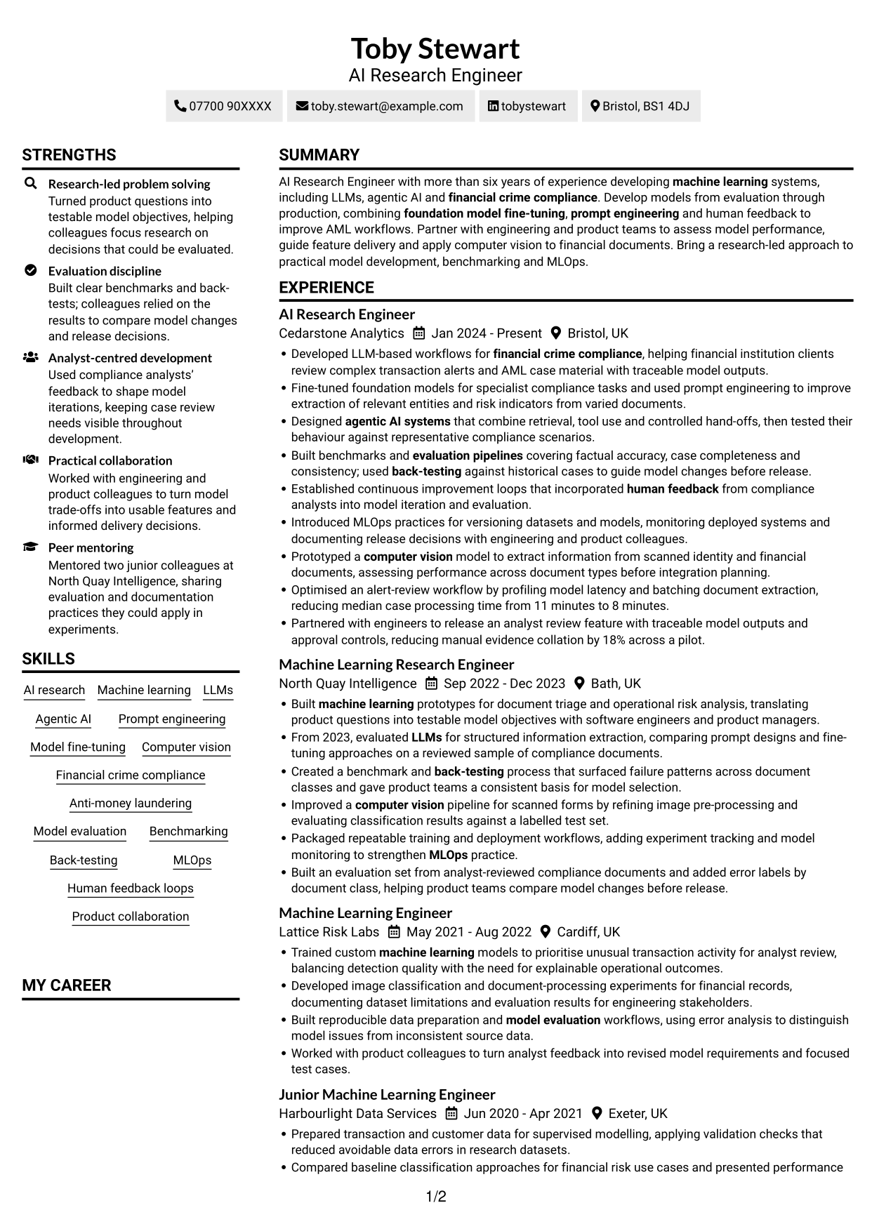 CV example — page 1