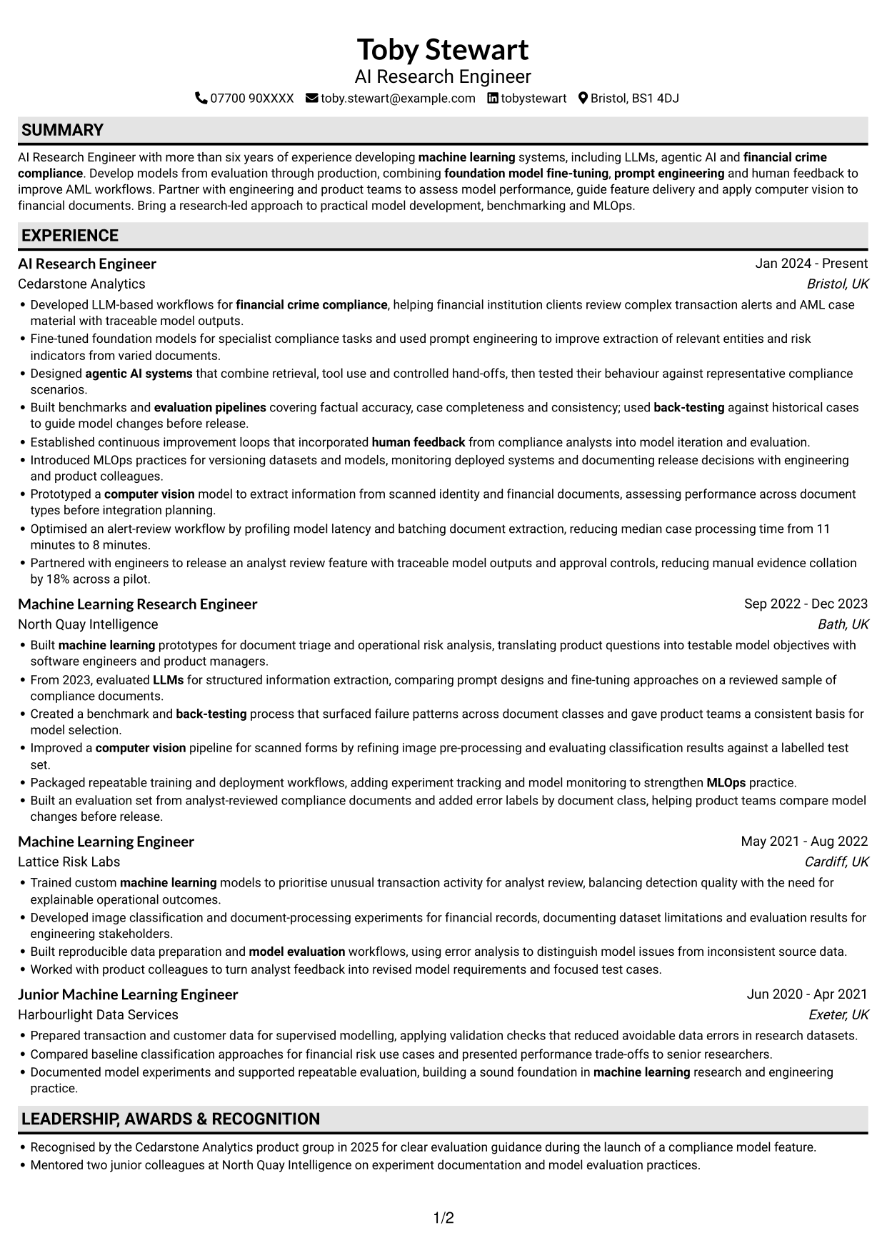 CV example — page 1