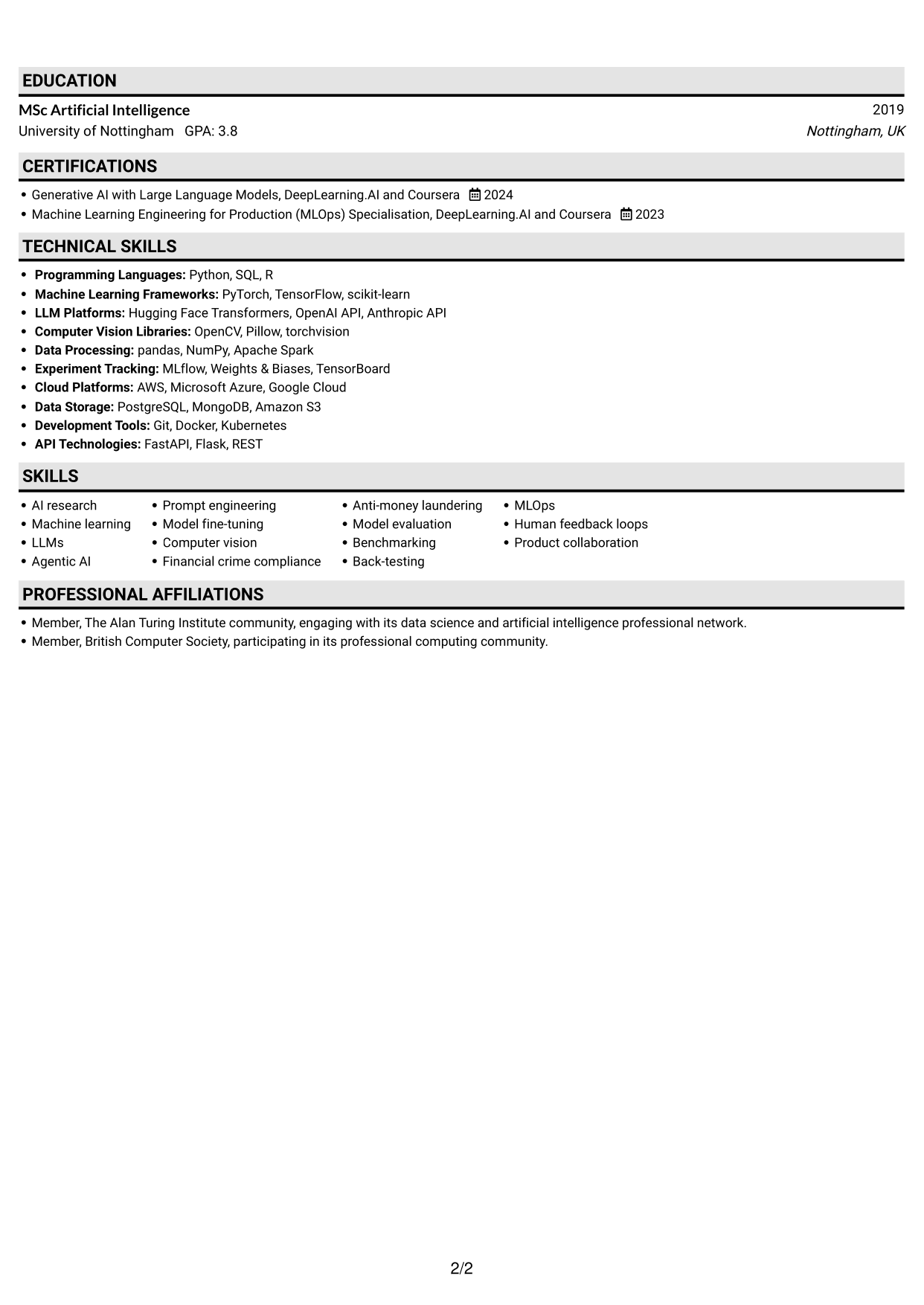 CV example — page 2
