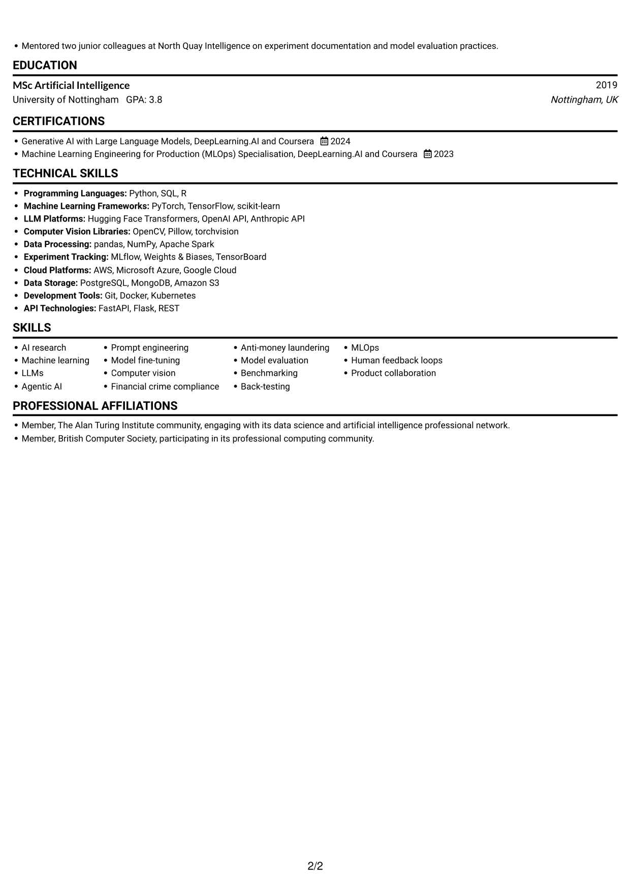 CV example — page 2