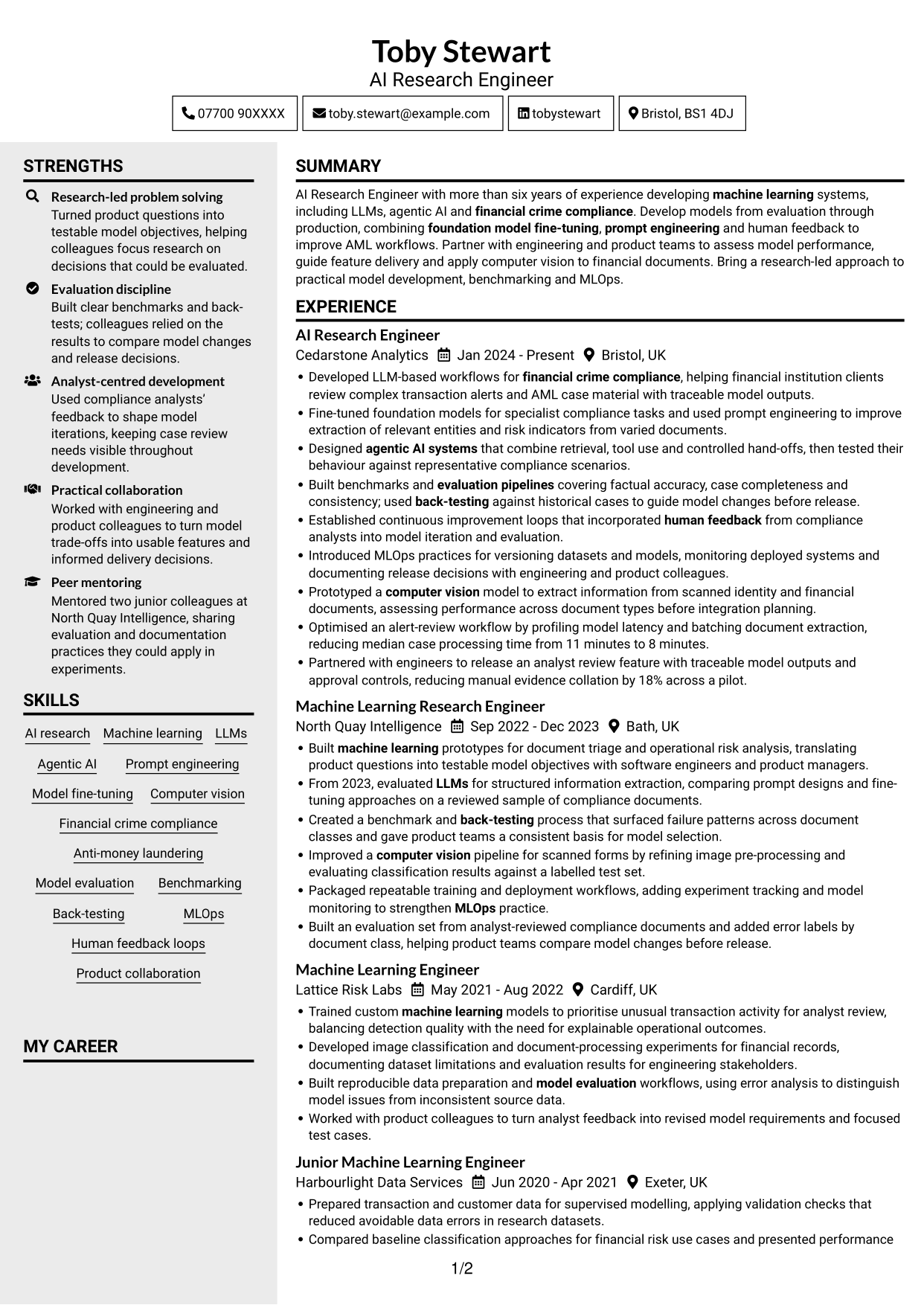 CV example — page 1
