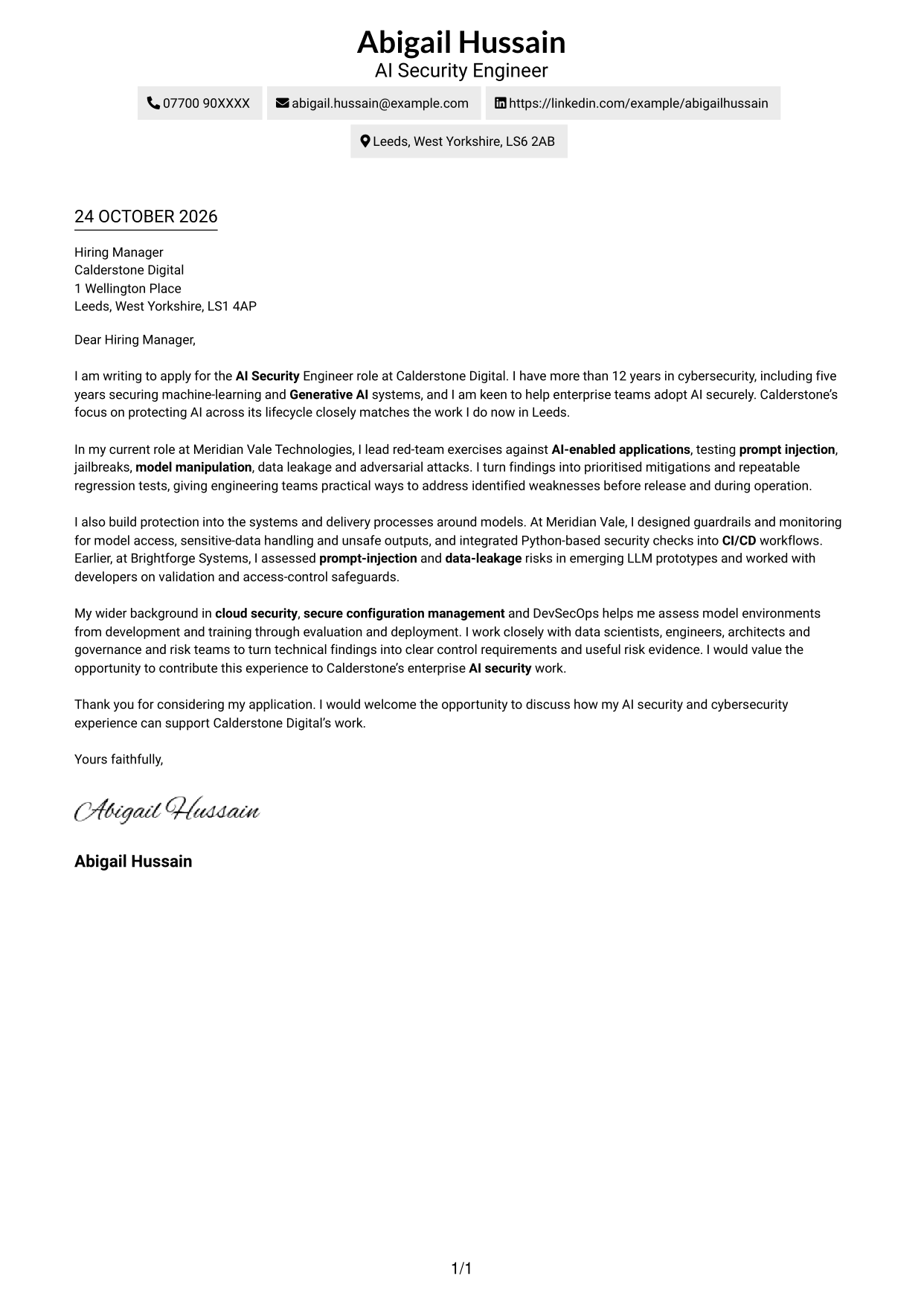 Cover letter example — page 1