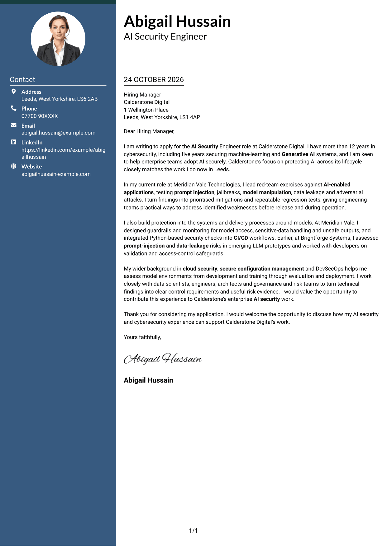 Cover letter example — page 1