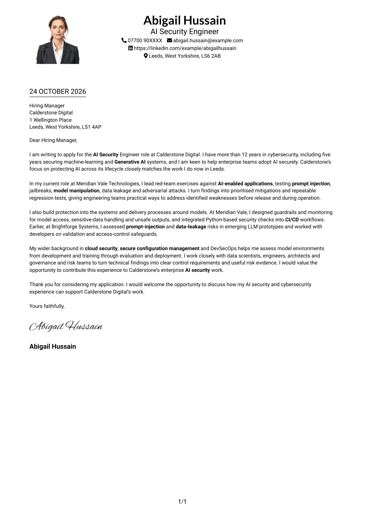 Cover letter example — page 1