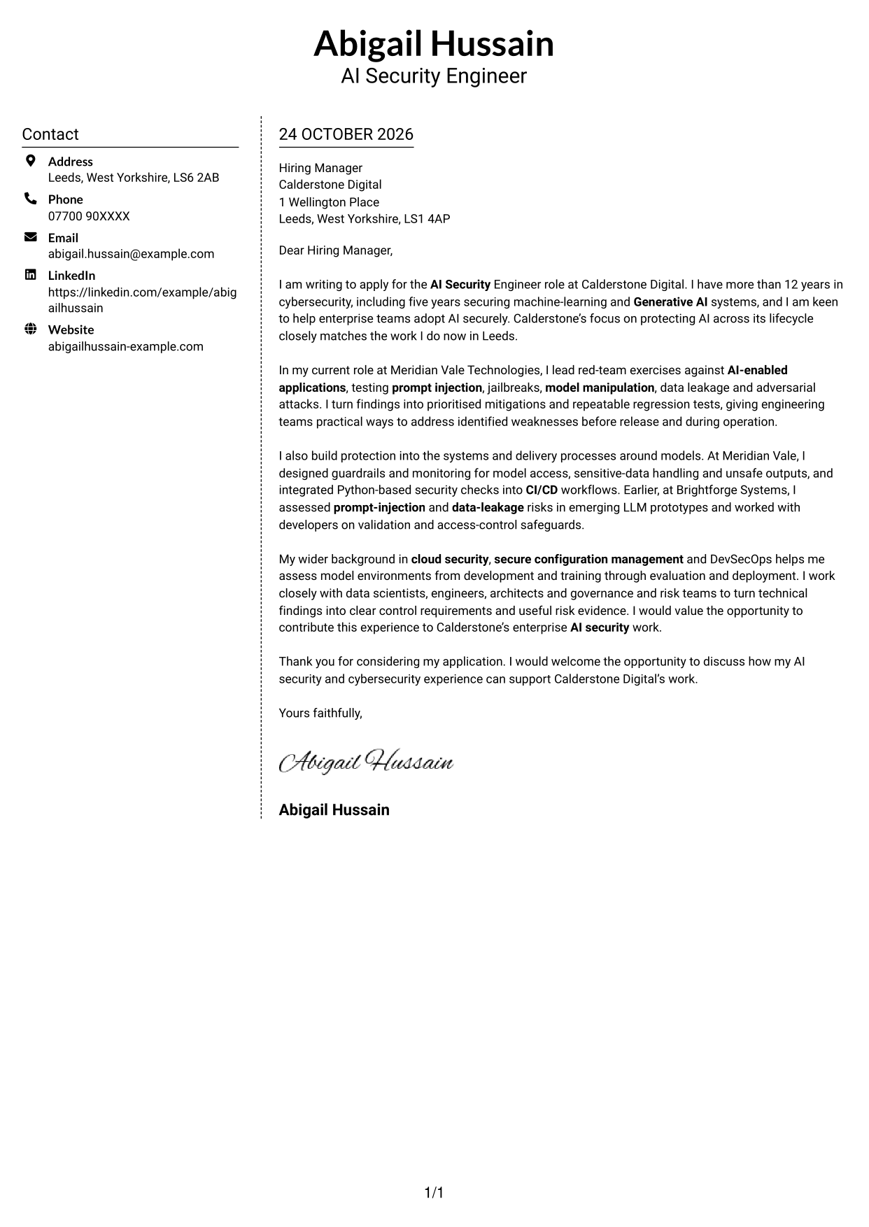 Cover letter example — page 1