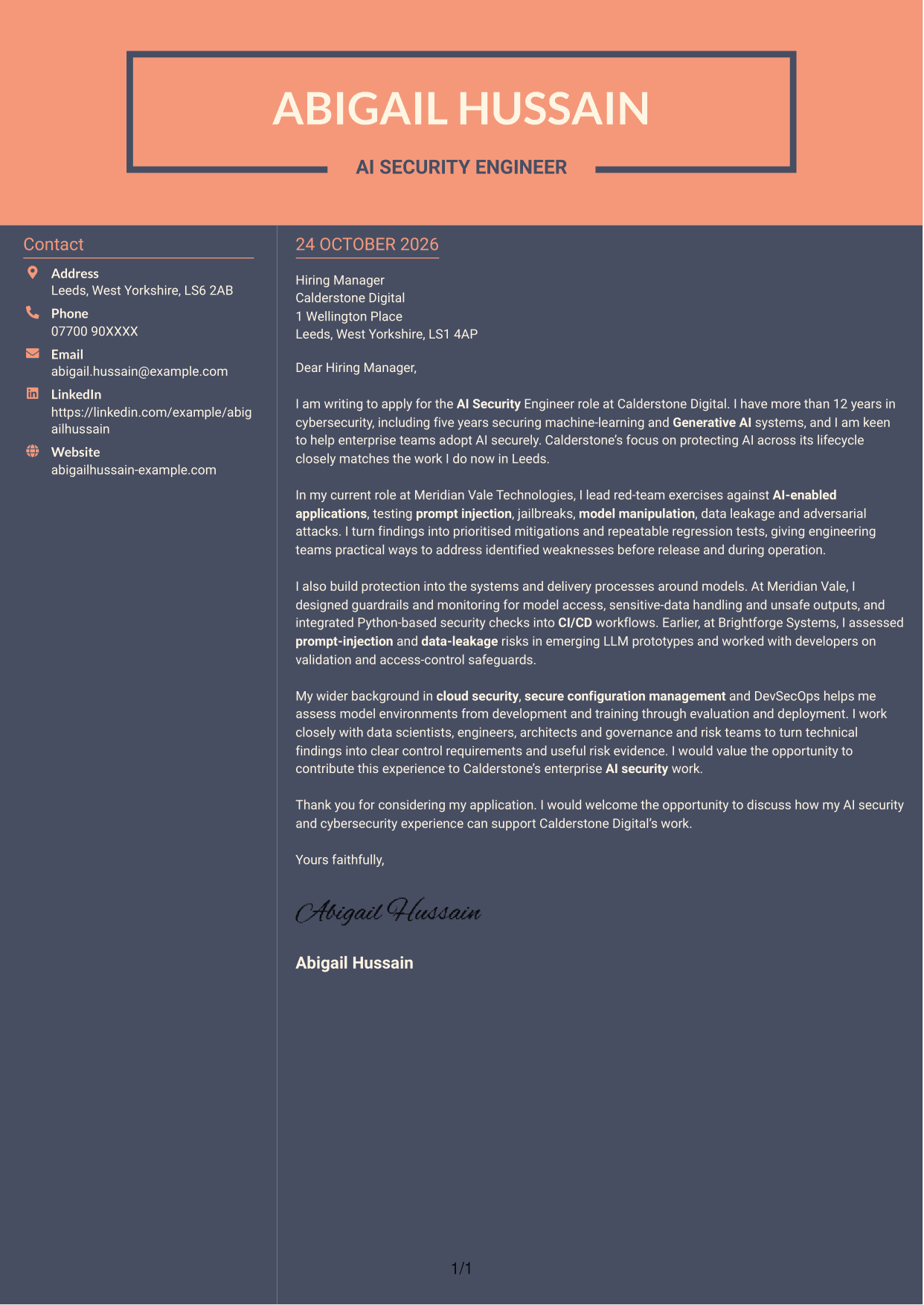Cover letter example — page 1