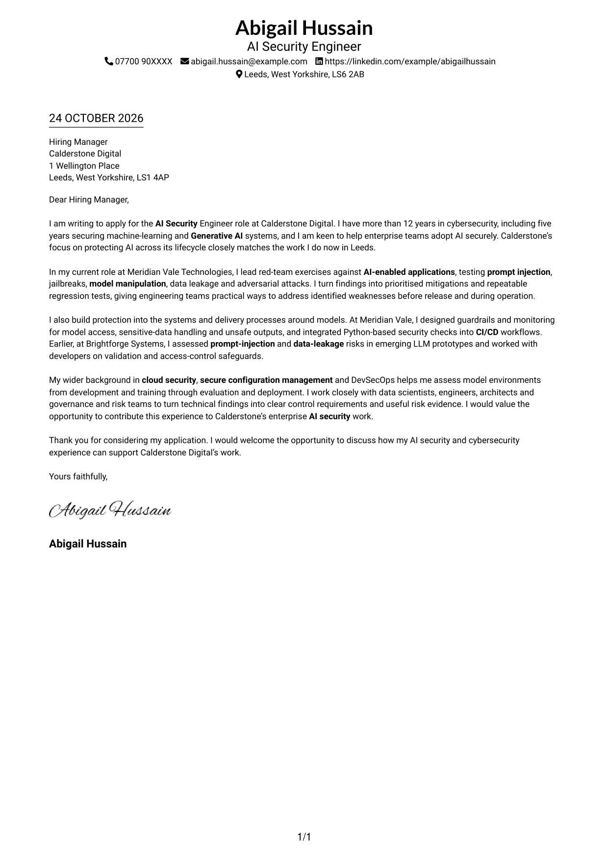 Cover letter example — page 1
