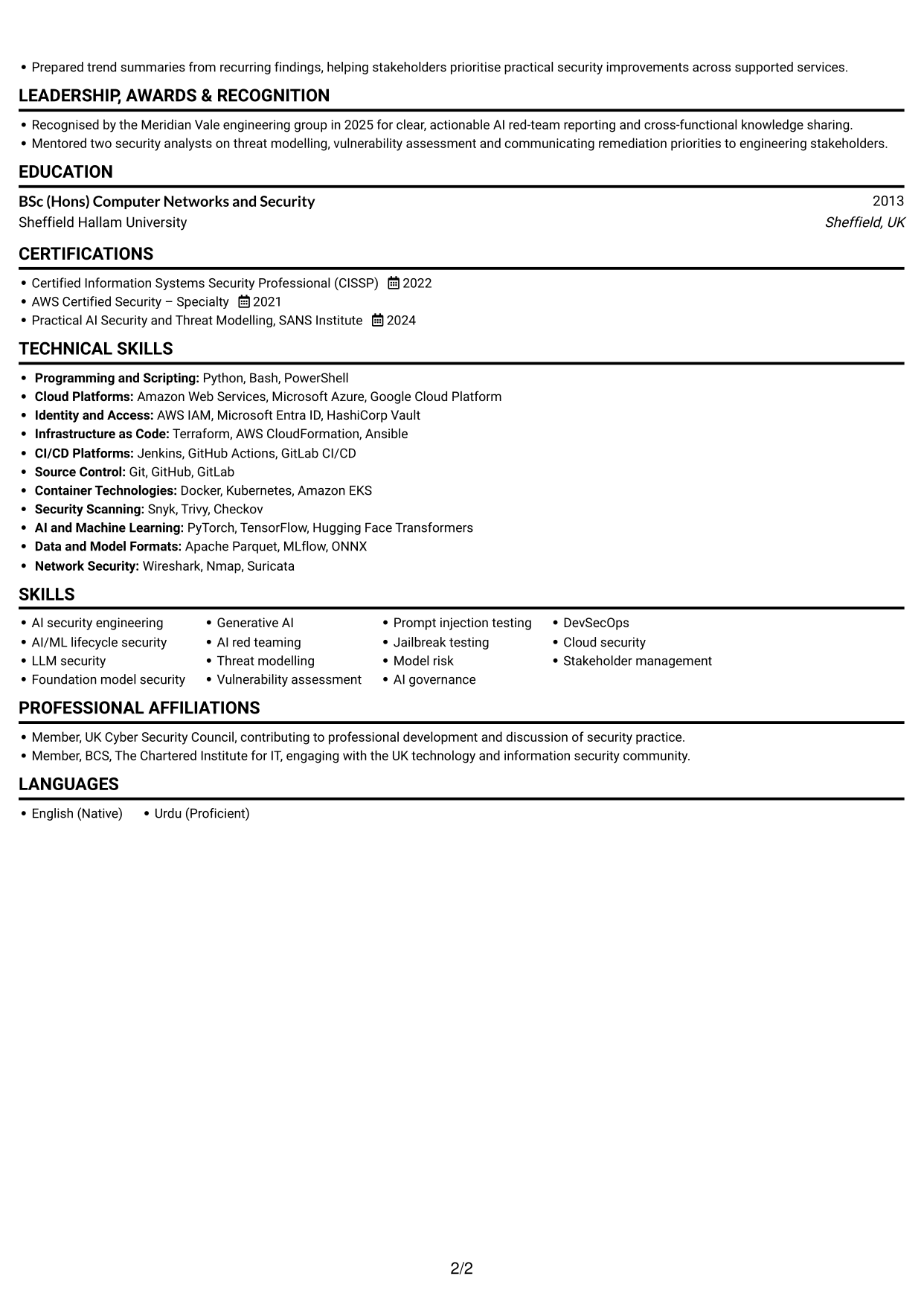 CV example — page 2