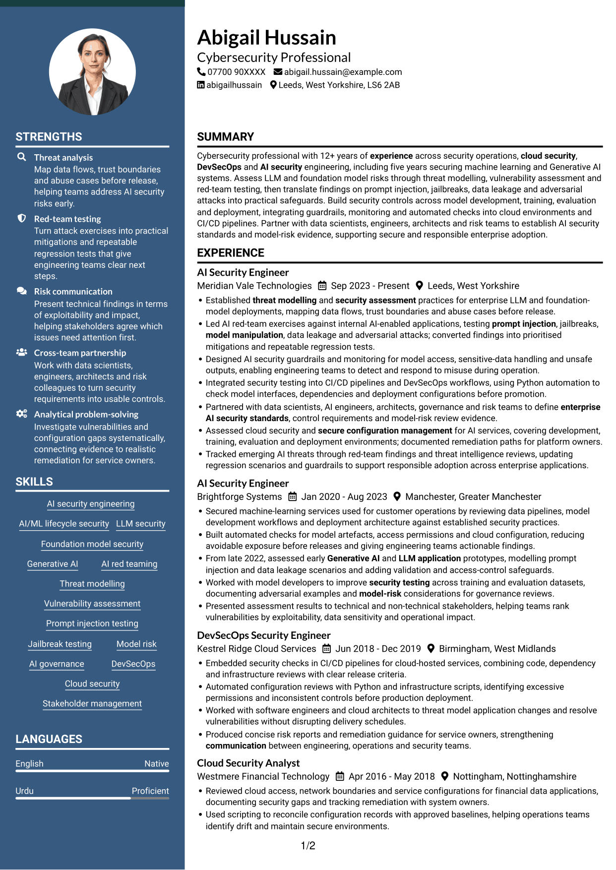 CV example — page 1