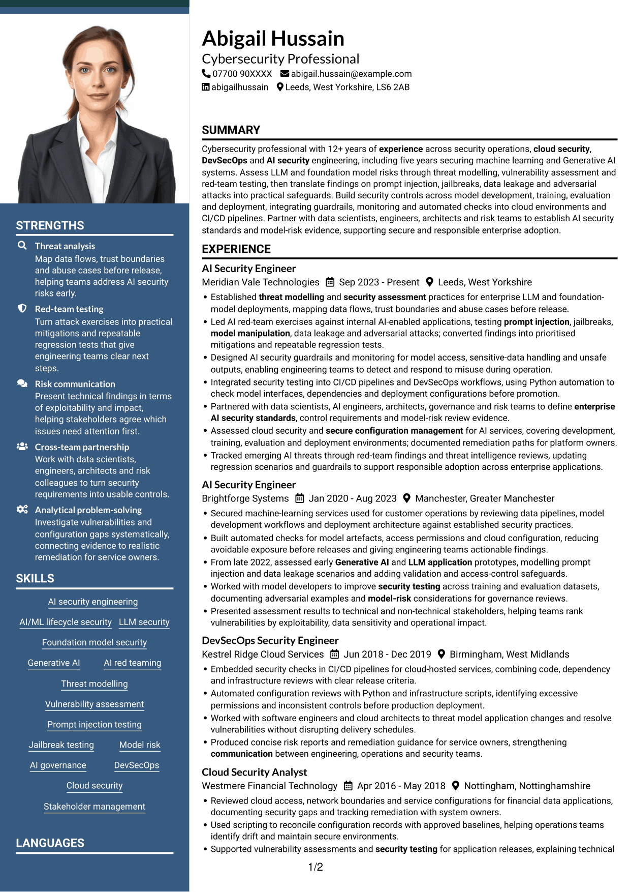 CV example — page 1