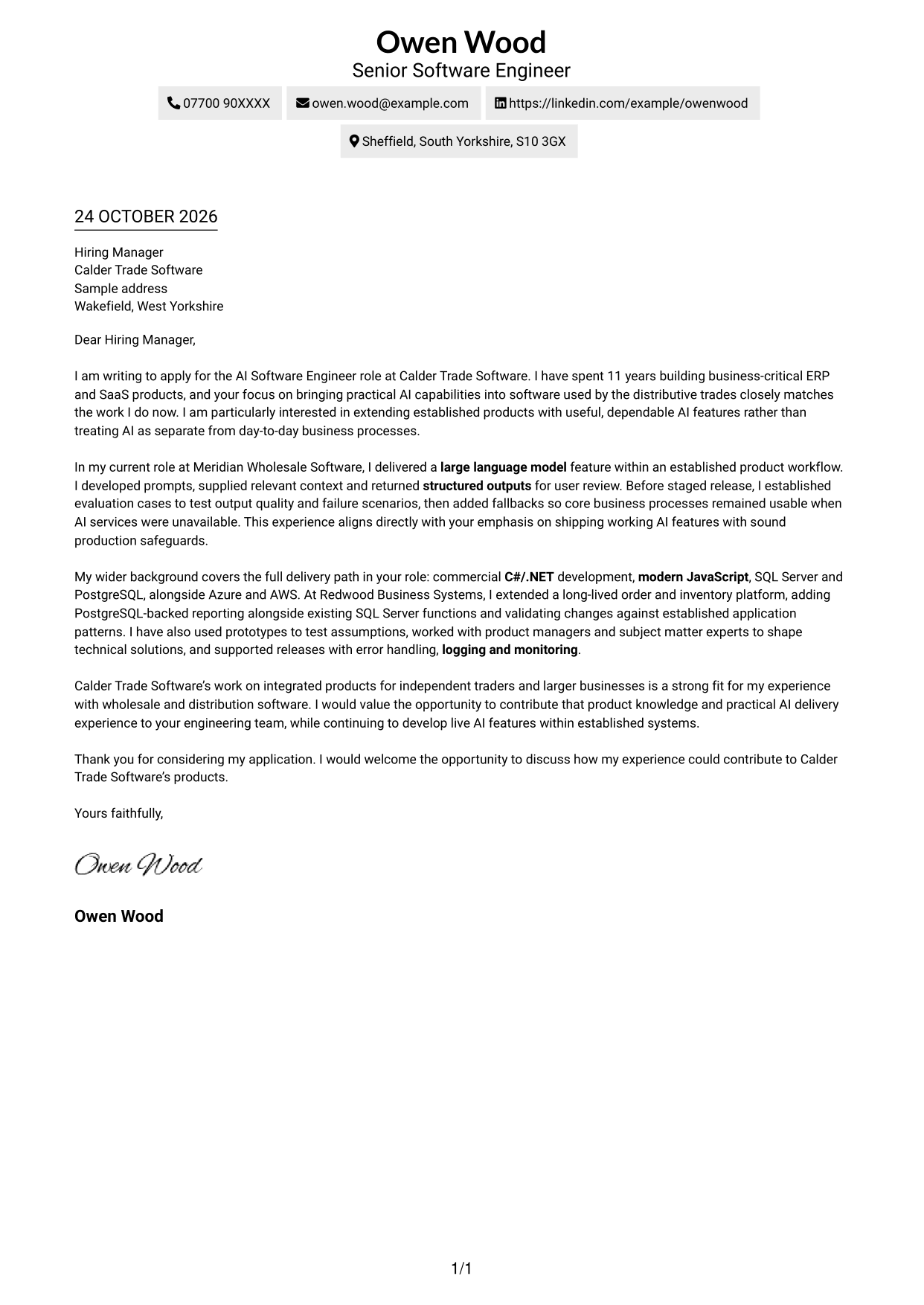 Cover letter example — page 1