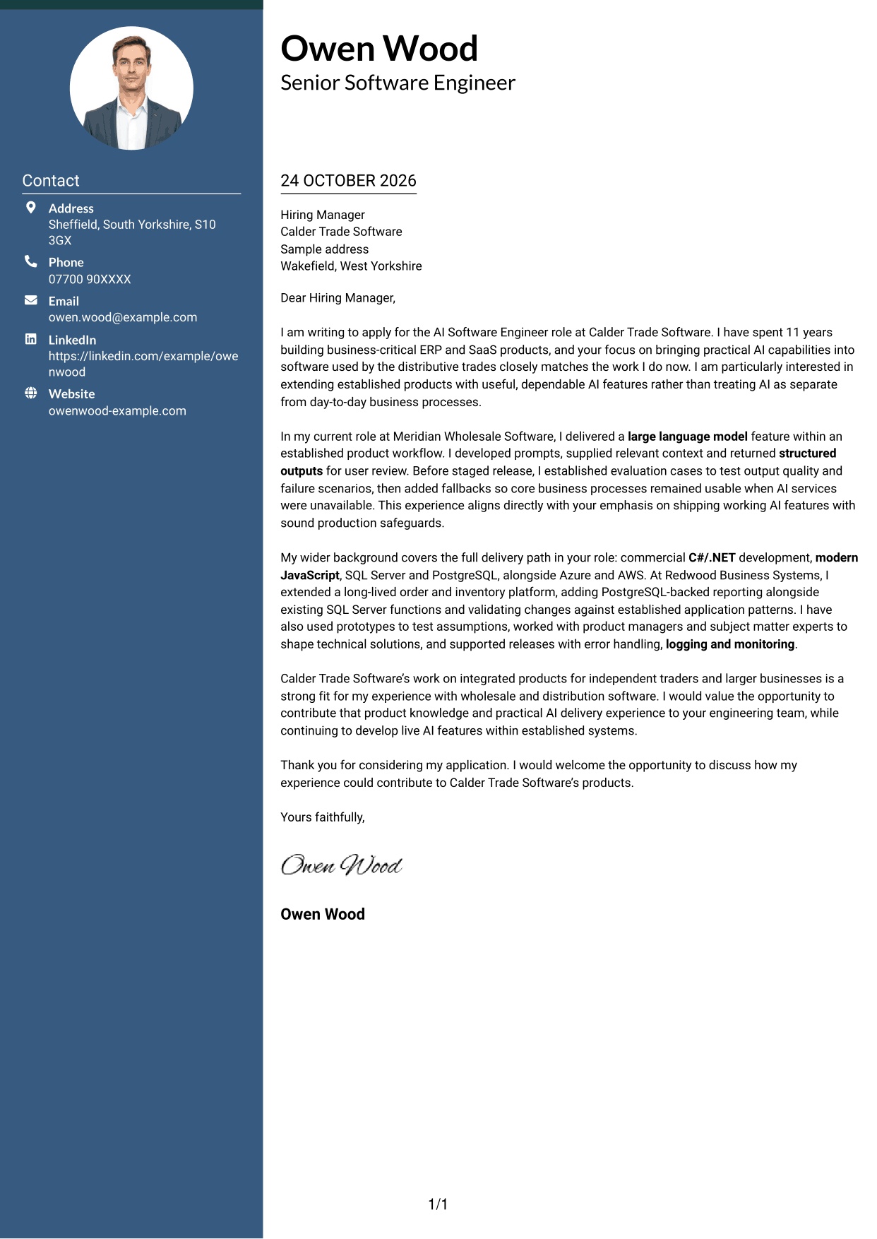 Cover letter example — page 1