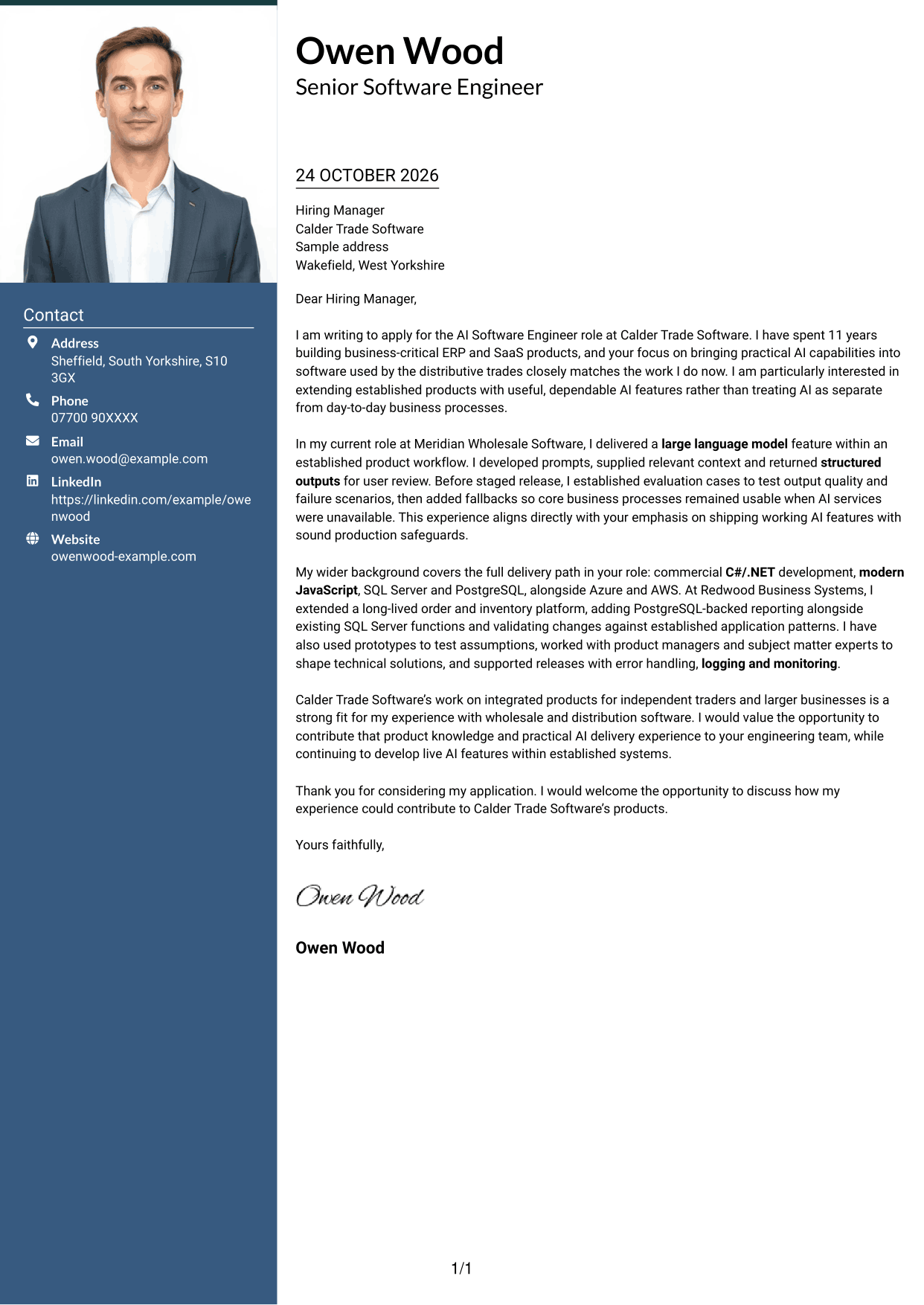 Cover letter example — page 1